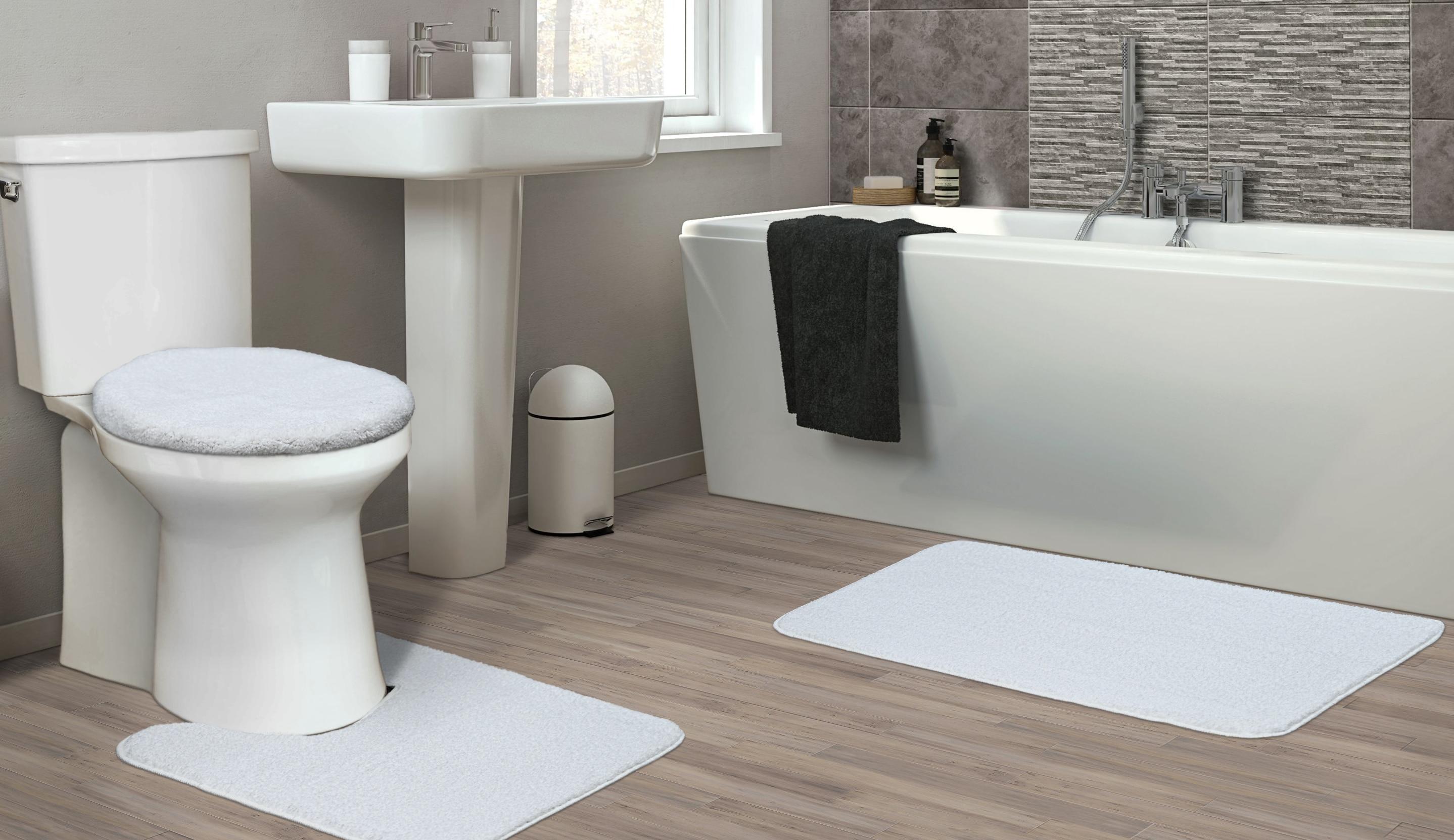 Garland Rug Gramercy Washable Bath Rug Set, 3 Piece (20"x34", Contour Rug, & Toilet Lid) White