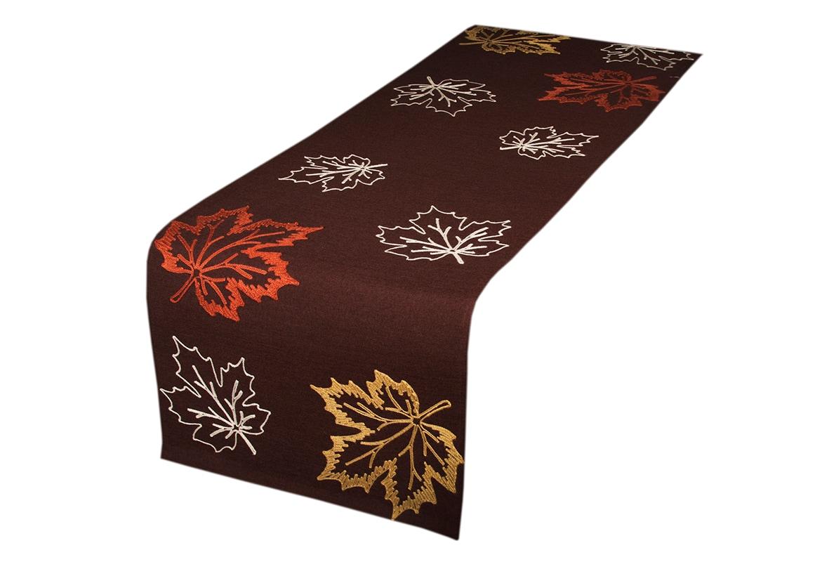 Rustic Autumn Embroidered Polyester Fall Table Runner, 36" x 16"