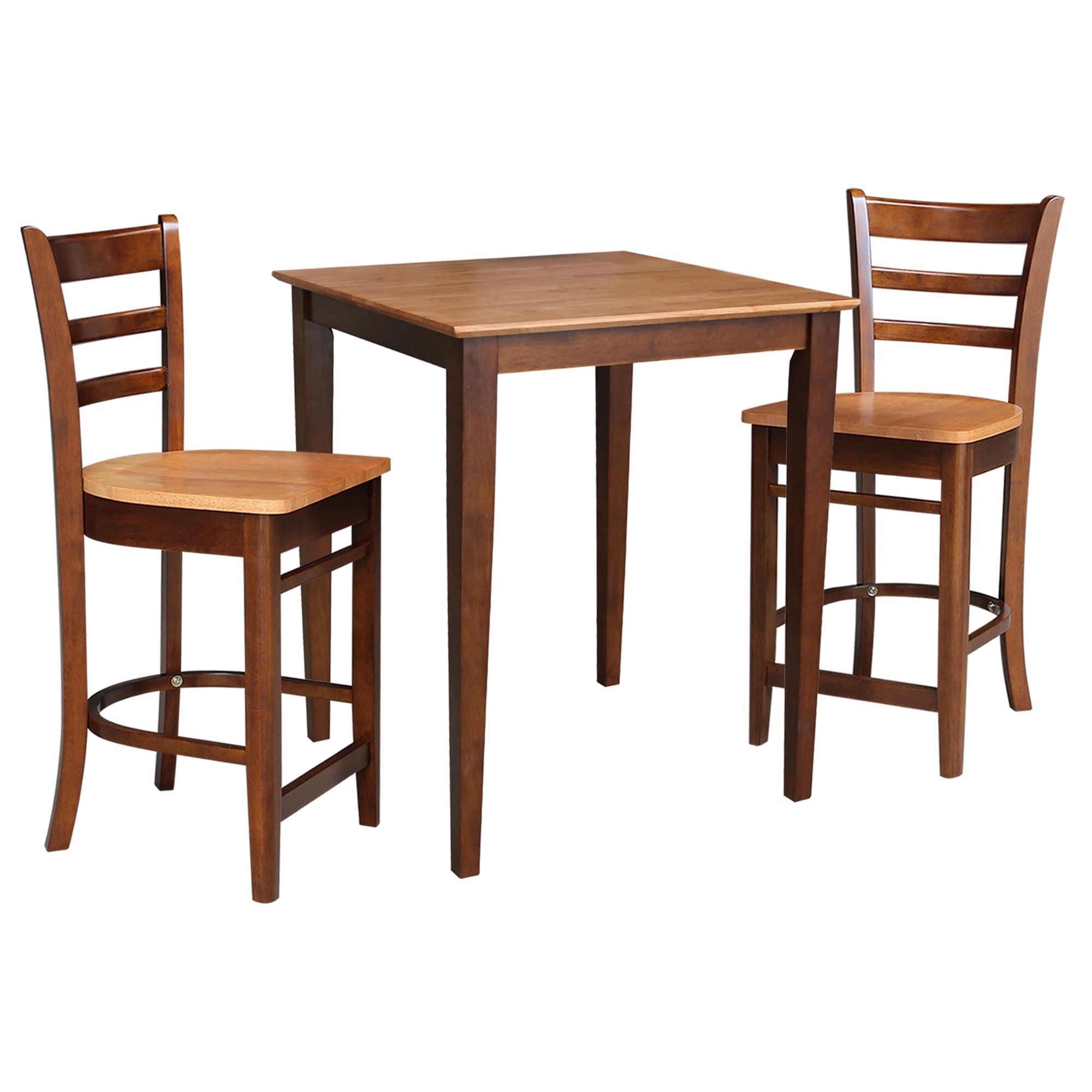 Cinnamon Espresso Solid Wood Counter Height Table with 2 Stools