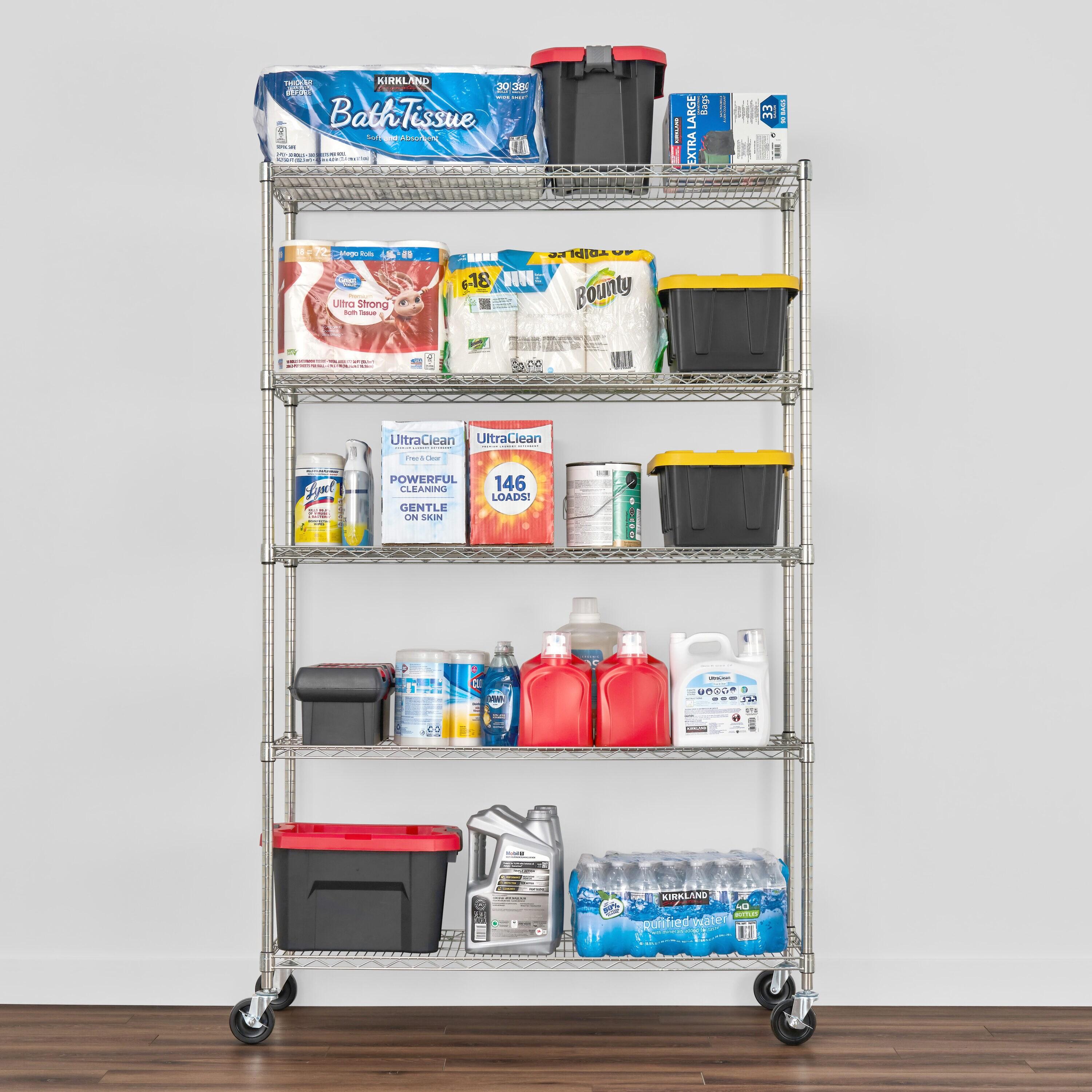 SafeRacks NSF Certified 5-Tier Steel Wire Shelving with Adjustable Shelves and Wheels - 2500 lb Capacity - 48" x 18" x 72"