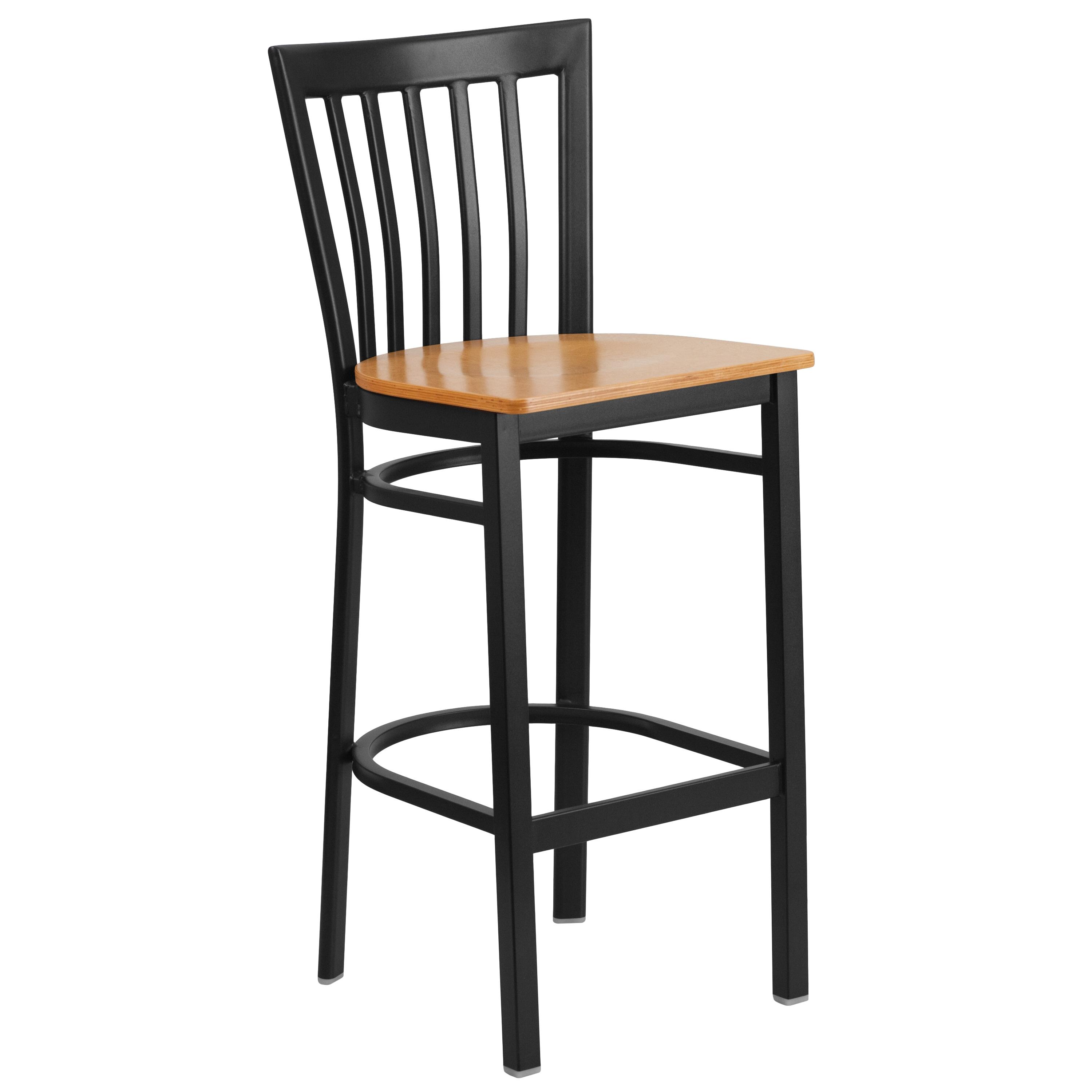 Flash Furniture HERCULES Series Black School House Back Metal Restaurant Barstool - Natural Wood Seat
