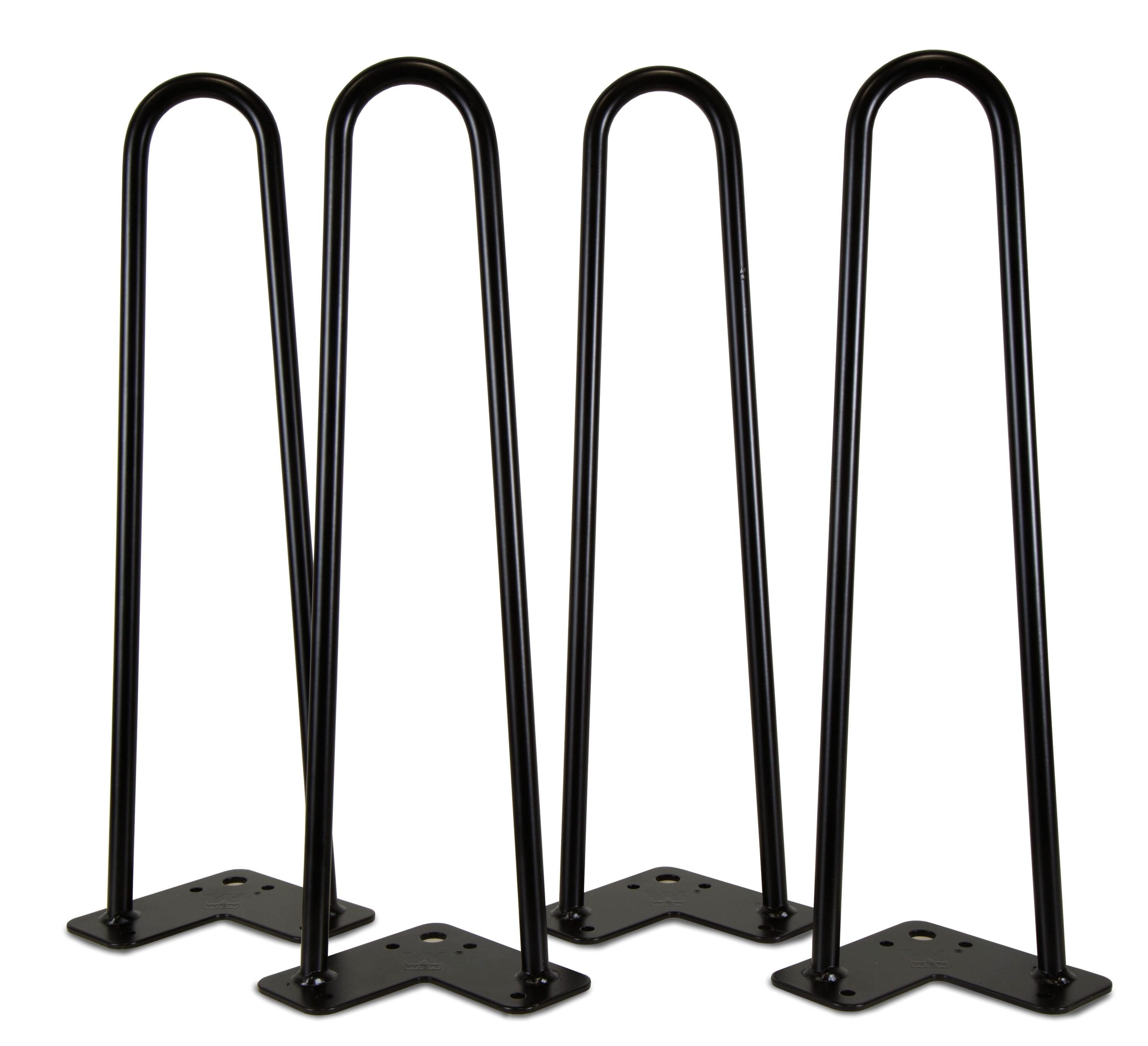 WEN 16-Inch Mid-Century Modern Satin Black Hairpin Table Legs, 1/2" Diameter, Set of 4