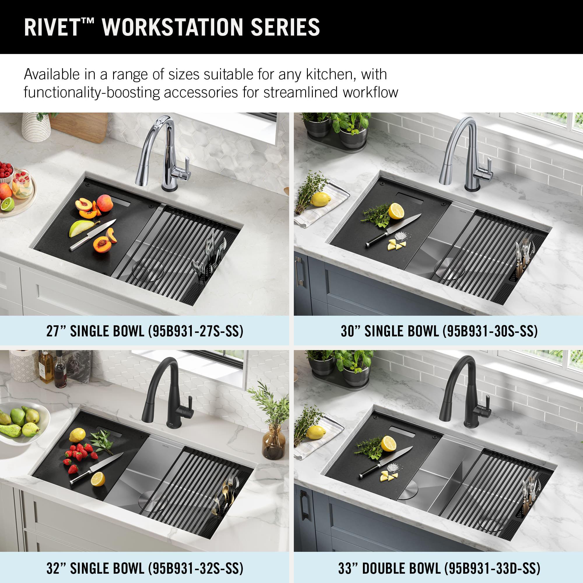 Delta Rivet™ 33" L Workstation Kitchen Sink Undermount 16 Gauge Stainless Steel 50/50 Double Bowl