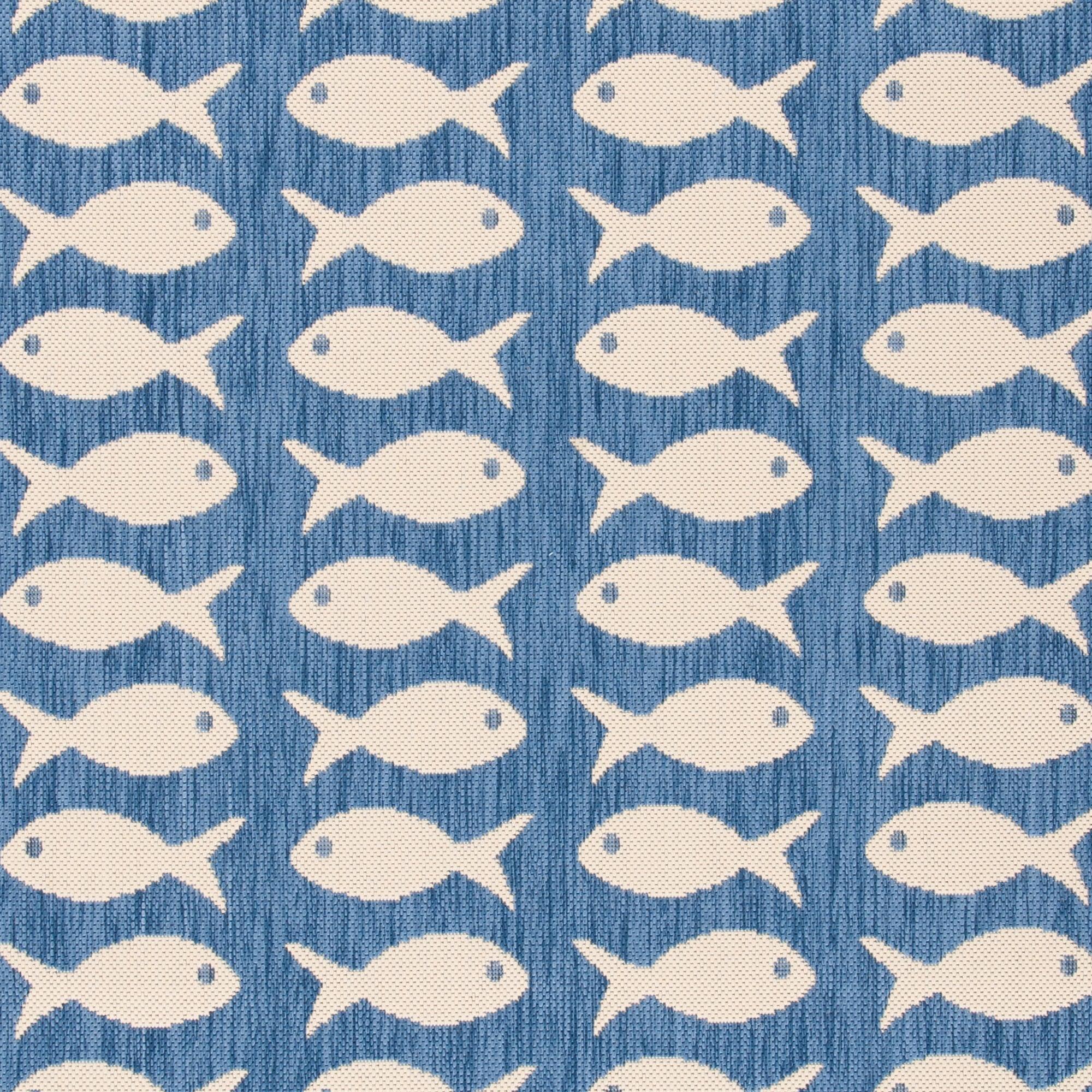 Safavieh Courtyard 2 X 14 (ft) Blue/Beige Indoor/Outdoor Geometric Runner Rug