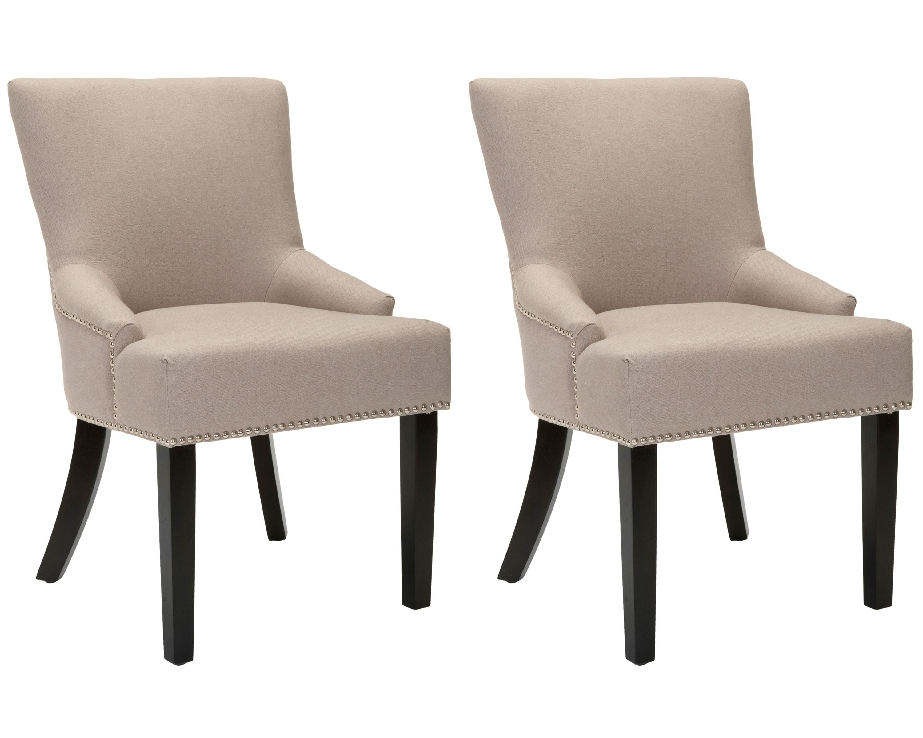 SAFAVIEH Lotus 19''H KD Side Chair Set of 2 Silver Nail Head Taupe / Espresso