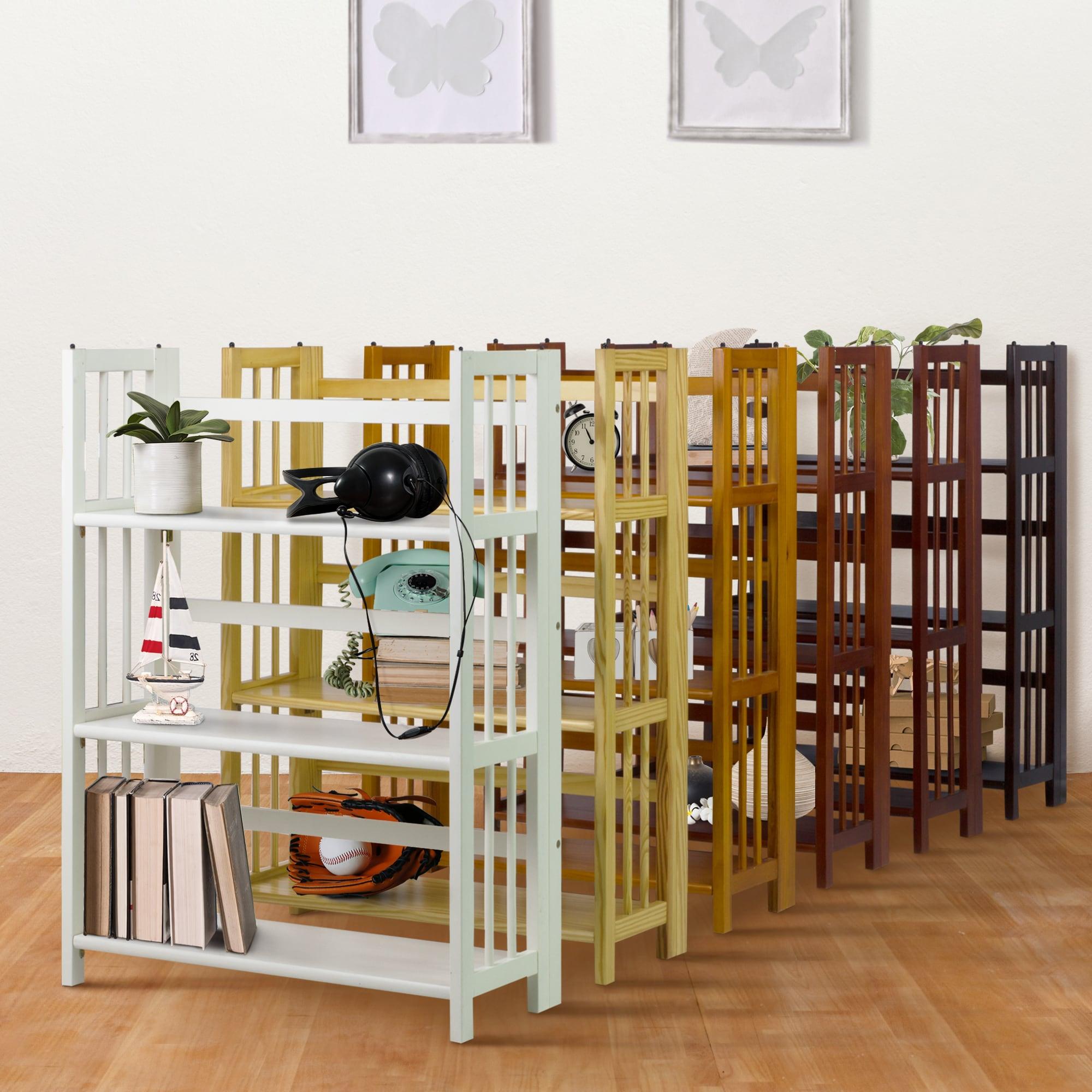 3-Shelf Folding Stackable Bookcase 27.5" Wide-Natu