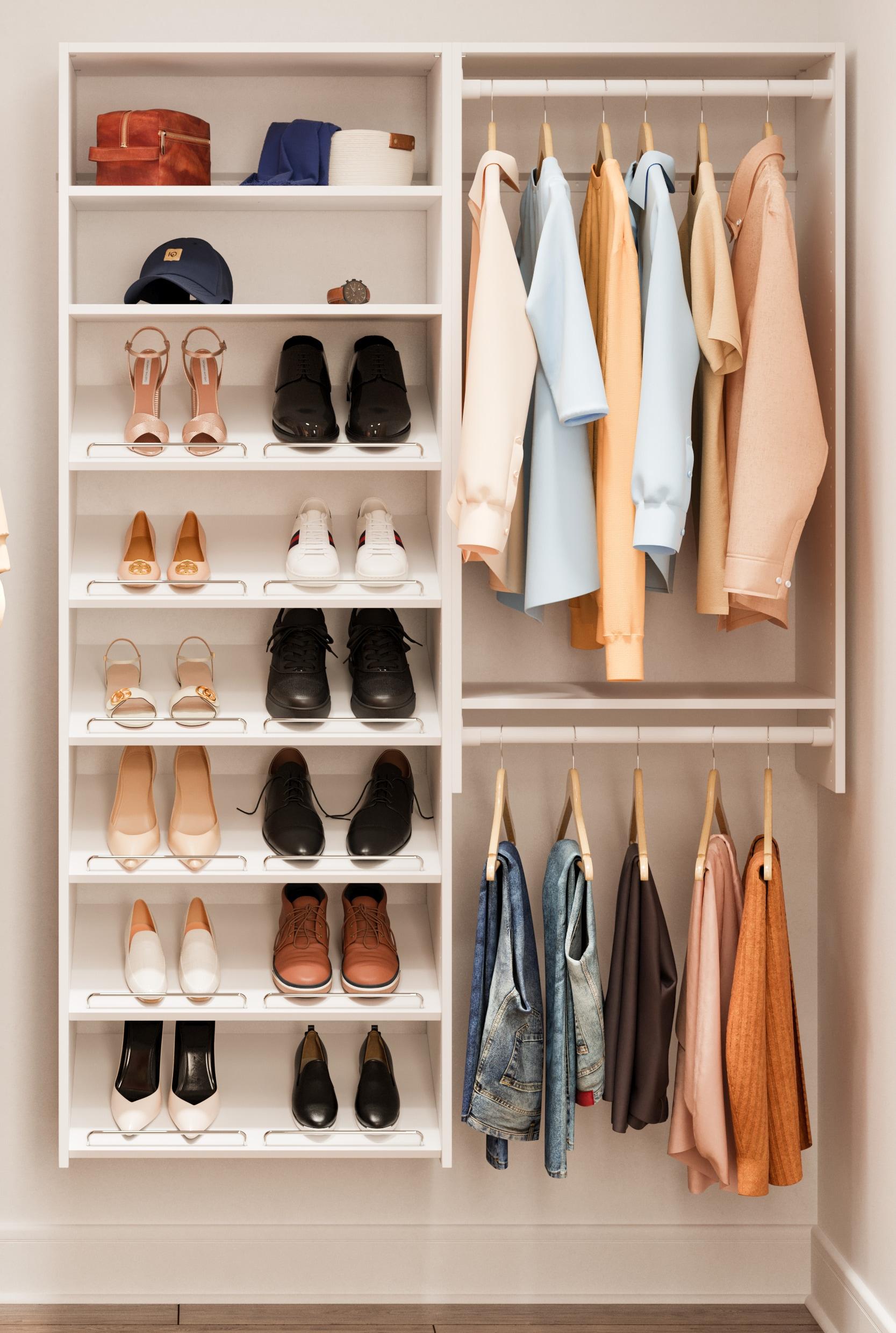 White Composite Wood Double Hanging Closet Organizer with Shelves