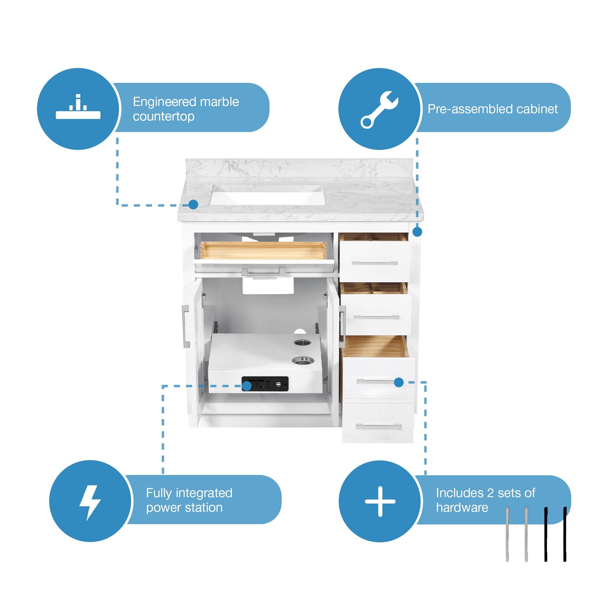 OVE Decors Athea 36 in. W Bath Vanity with Premium Countertop and Power Bar