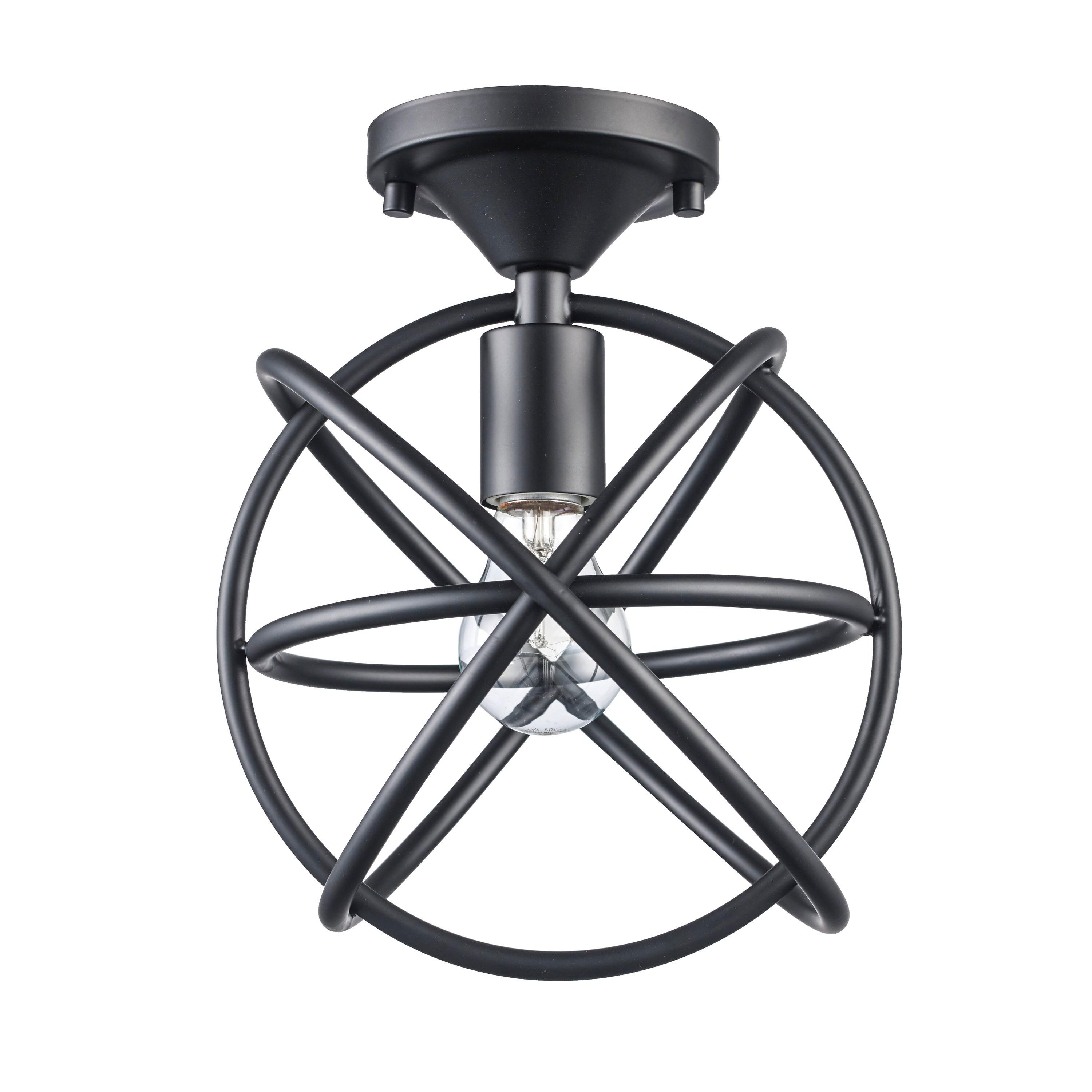 Viewridge 10 in. 1-Light Black Semi-Flush Mount Ceiling Light Fixture with Metal Globe Shade