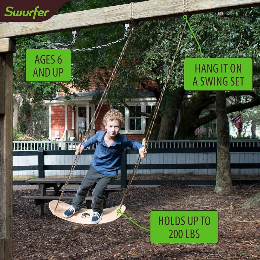 Swurfer The Original Stand up Surfing Swing, Wooden Outdoor Swing for Kids and Adults