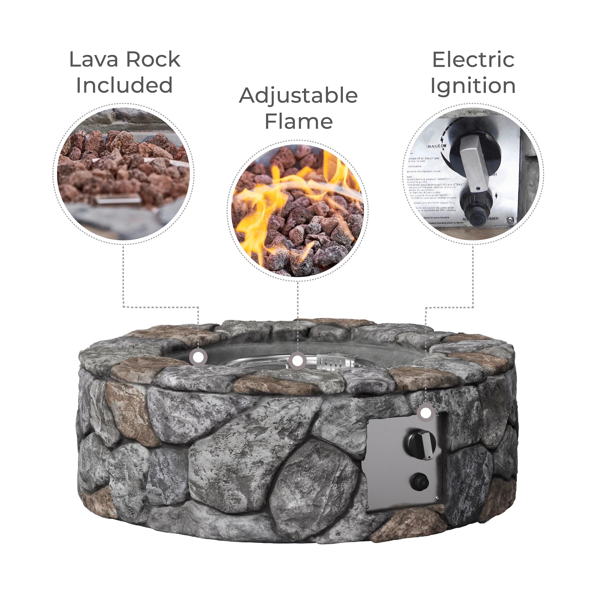 Grayson 28" Outdoor Round Stone Propane Gas Fire Pit - Teamson Home