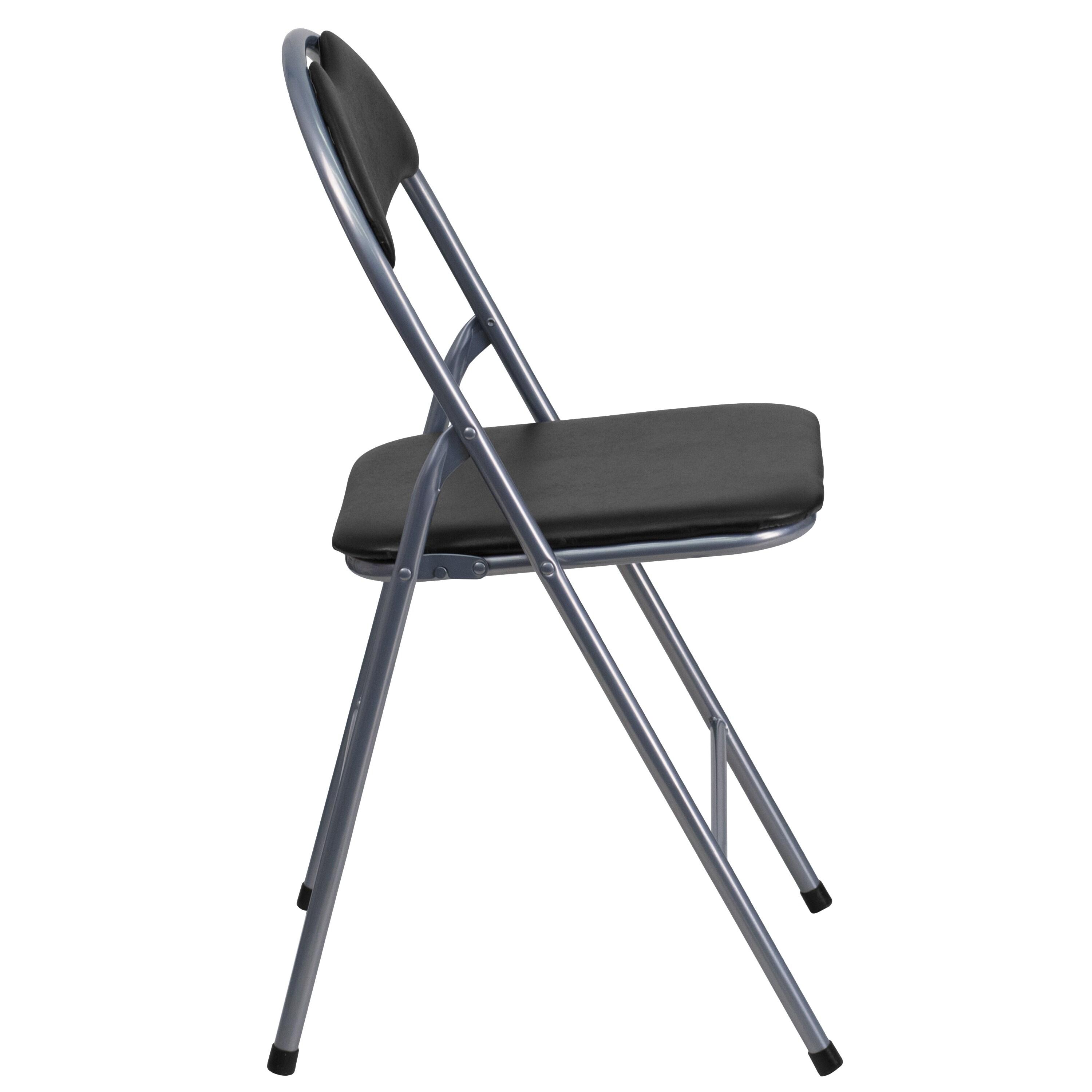 HERCULES Series Black Vinyl Metal Folding Chair With Carrying Handle