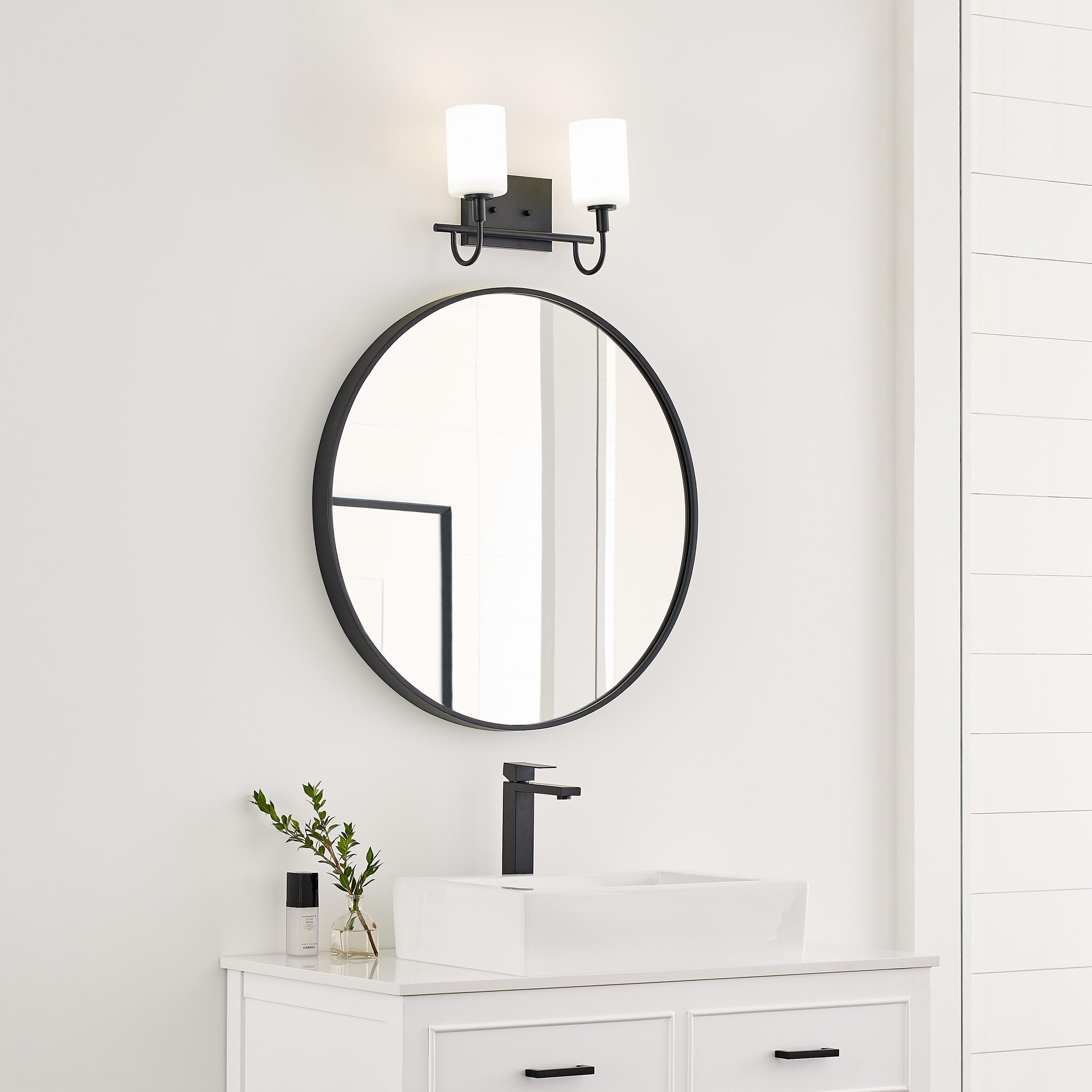 Midnight Black 2-Light Wall Sconce with Etched Glass Shades