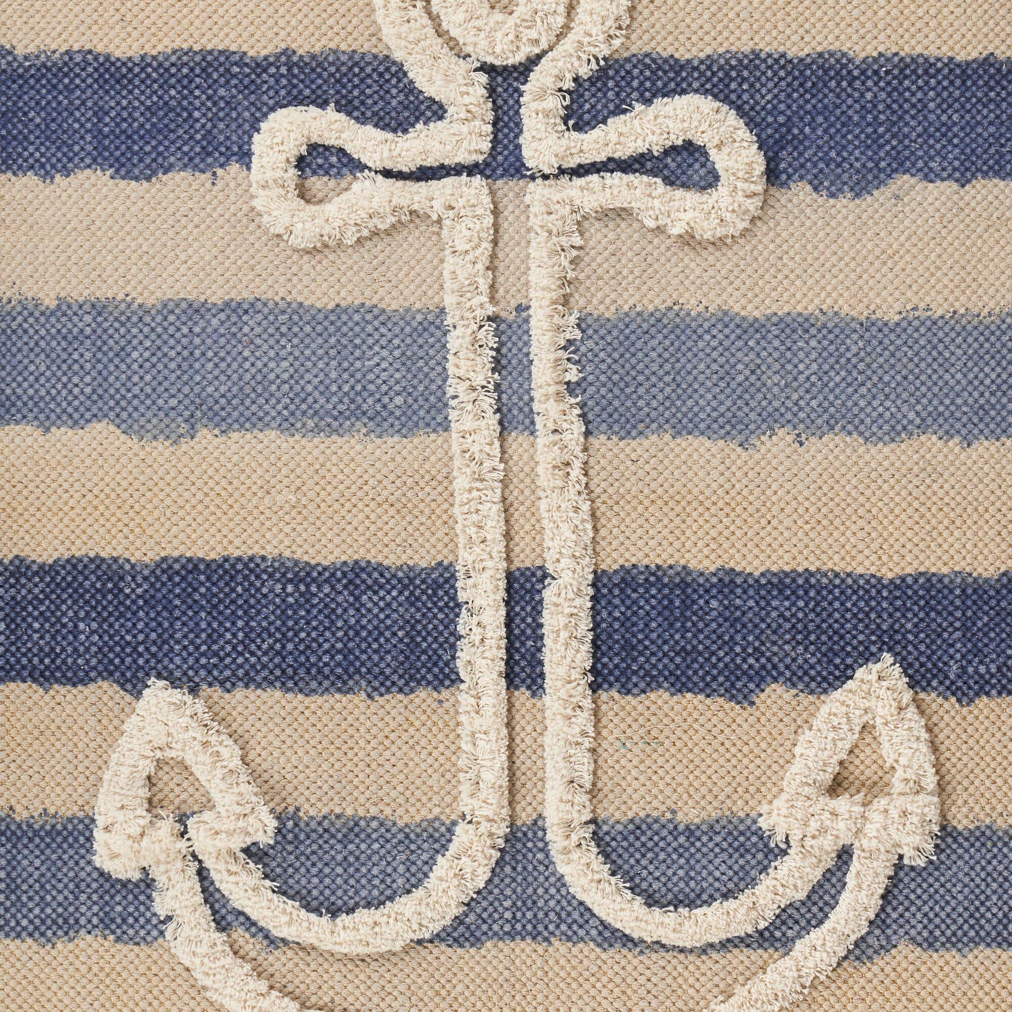 Ox Bay Blair 2'6" x 3'9" Blue/Beige Shag Anchor Striped Durable Indoor Area Rug