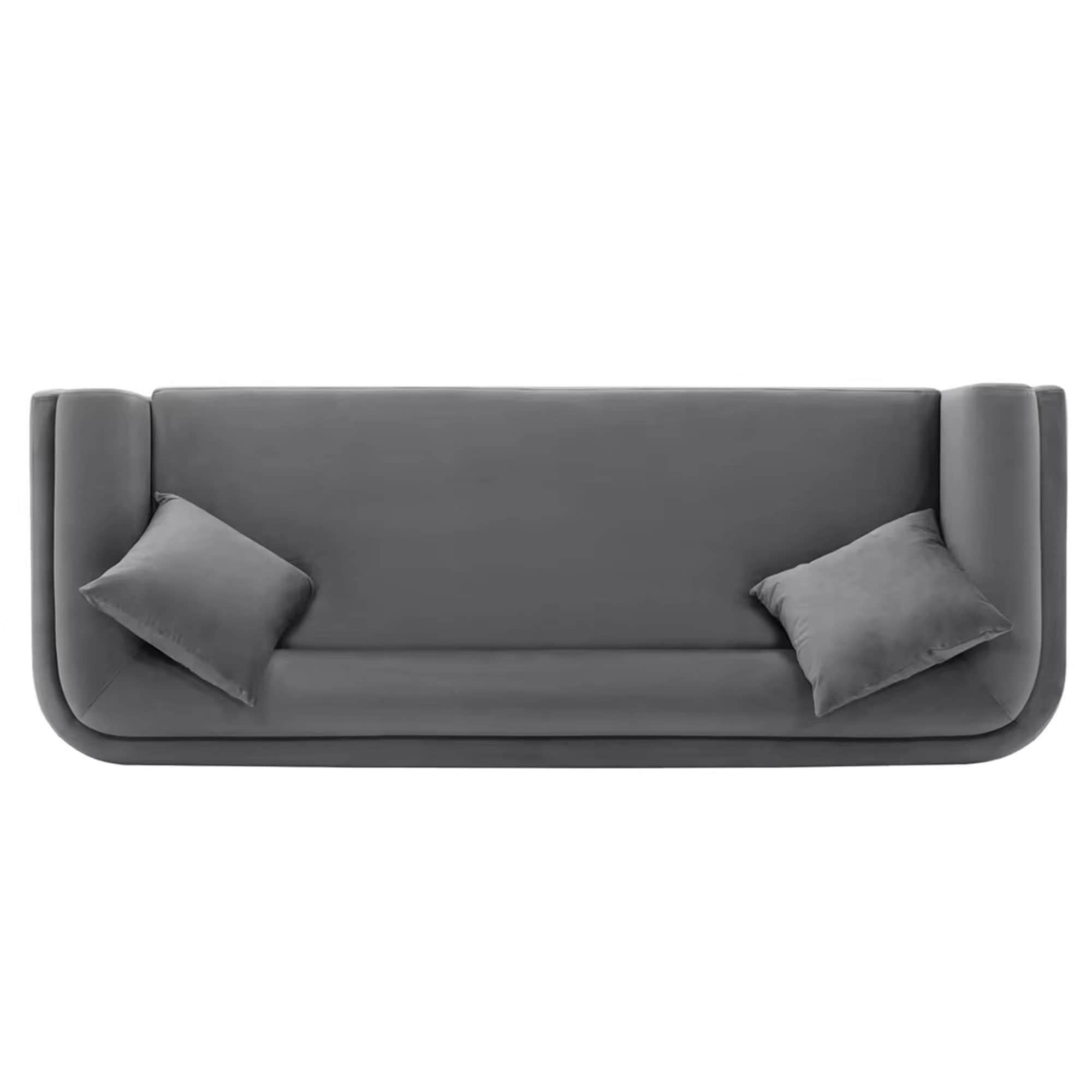 Edmonda Contemporary Velvet Upholstered Sofa with Pillows Dark Gray - Manhattan Comfort
