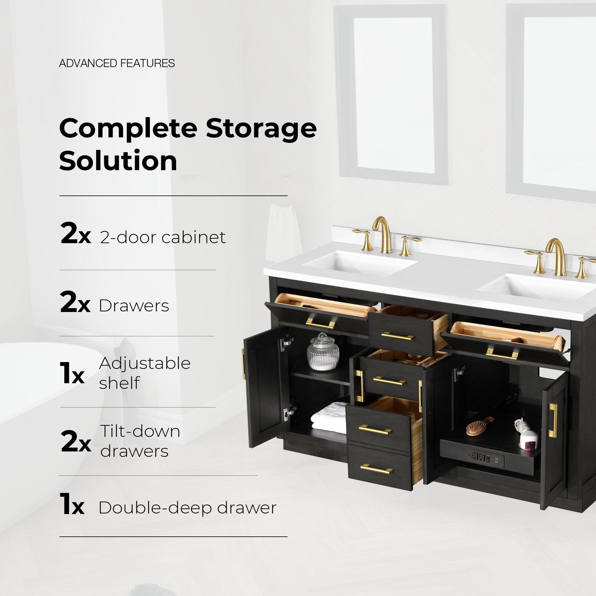 OVE Decors Bailey 60" Double Bathroom Vanity Set with Premium Countertop