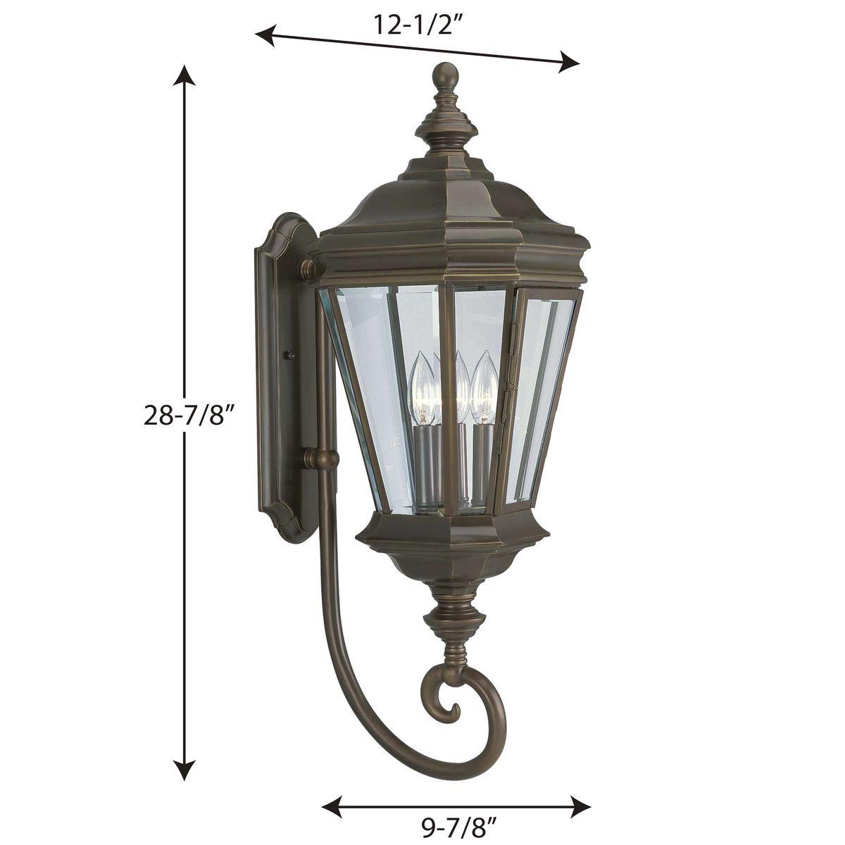 Progress Lighting Crawford 3-Light Wall Lantern, Oil Rubbed Bronze, Clear Beveled Glass Panels