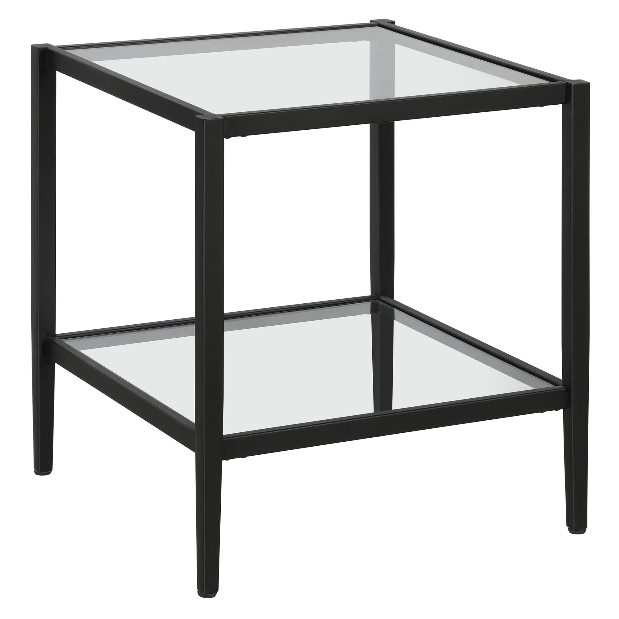 Evelyn&Zoe Hera 20" Wide Square Side Table with Glass Shelf, Blackened Bronze