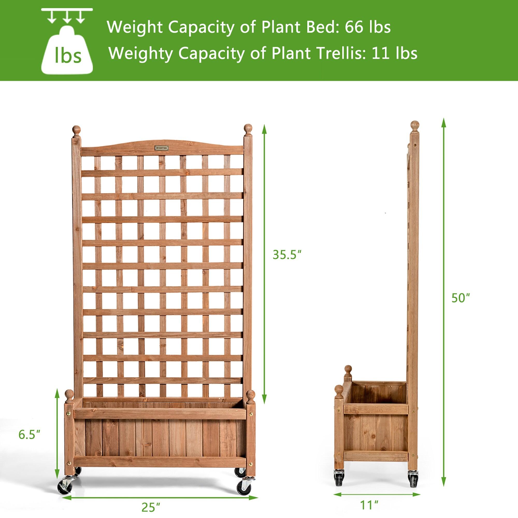 Costway 50in Wood Planter Box  w/Trellis Mobile Raised Bed for Climbing Plant