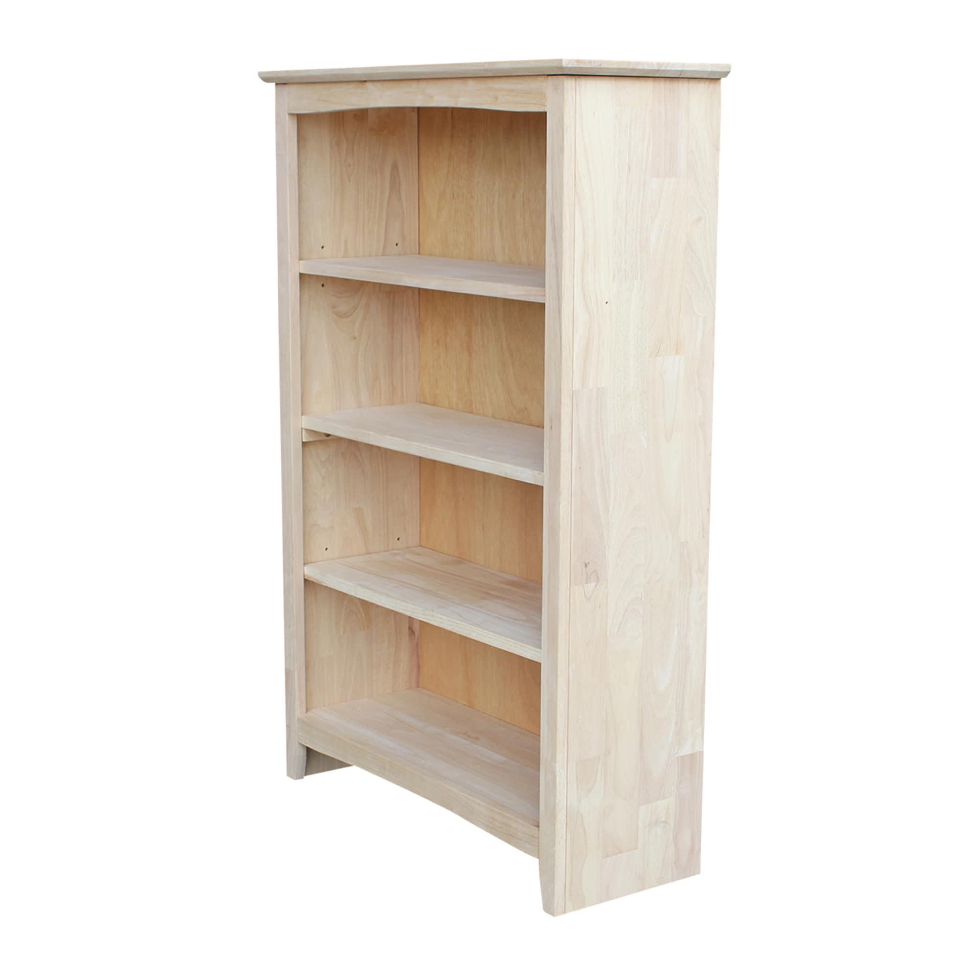 48" Shaker Bookshelf Unfinished - International Concepts: Solid Parawood, 4-Shelf Storage