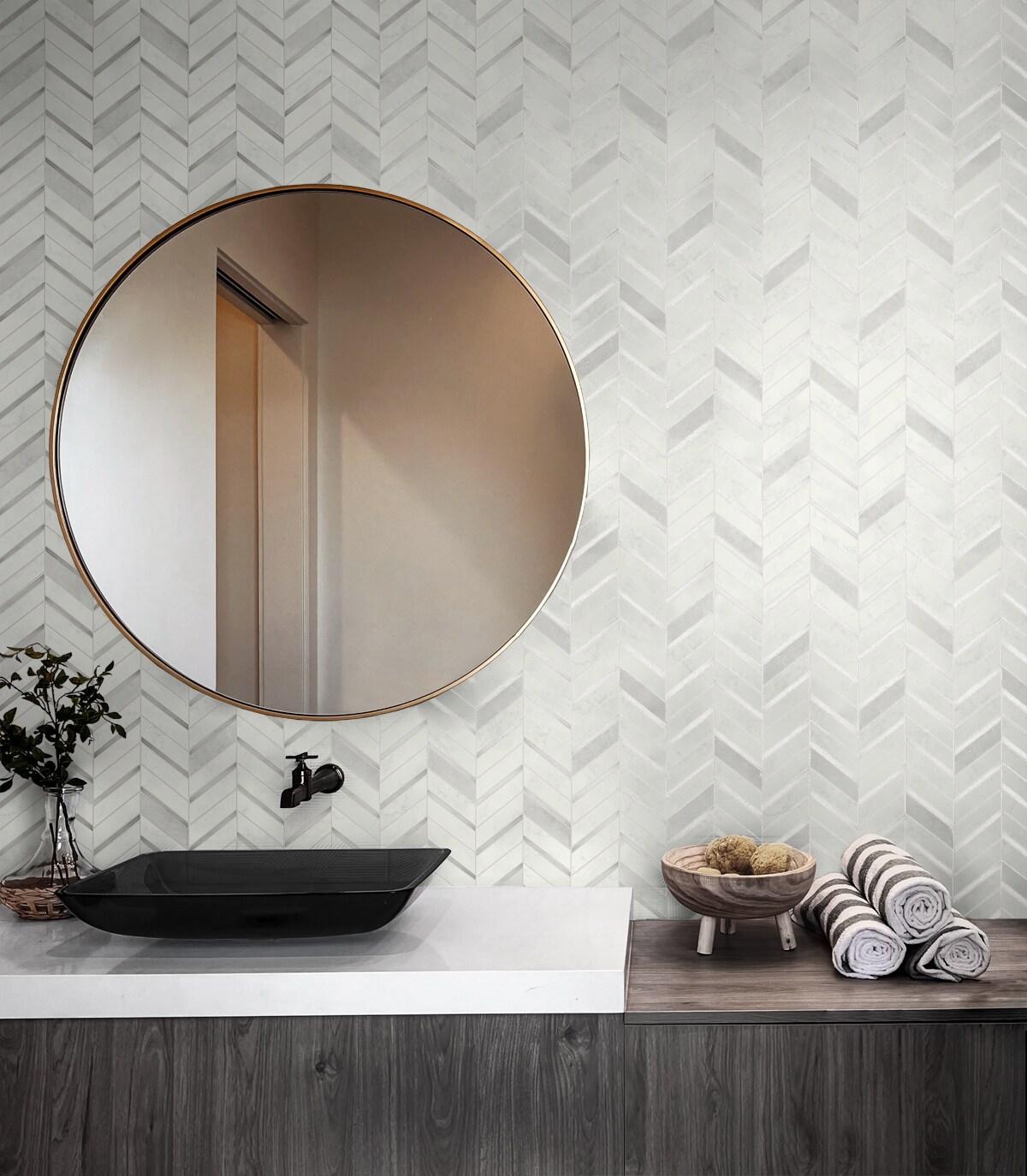 NextWall Chevron Marble Tile Peel and Stick Wallpaper