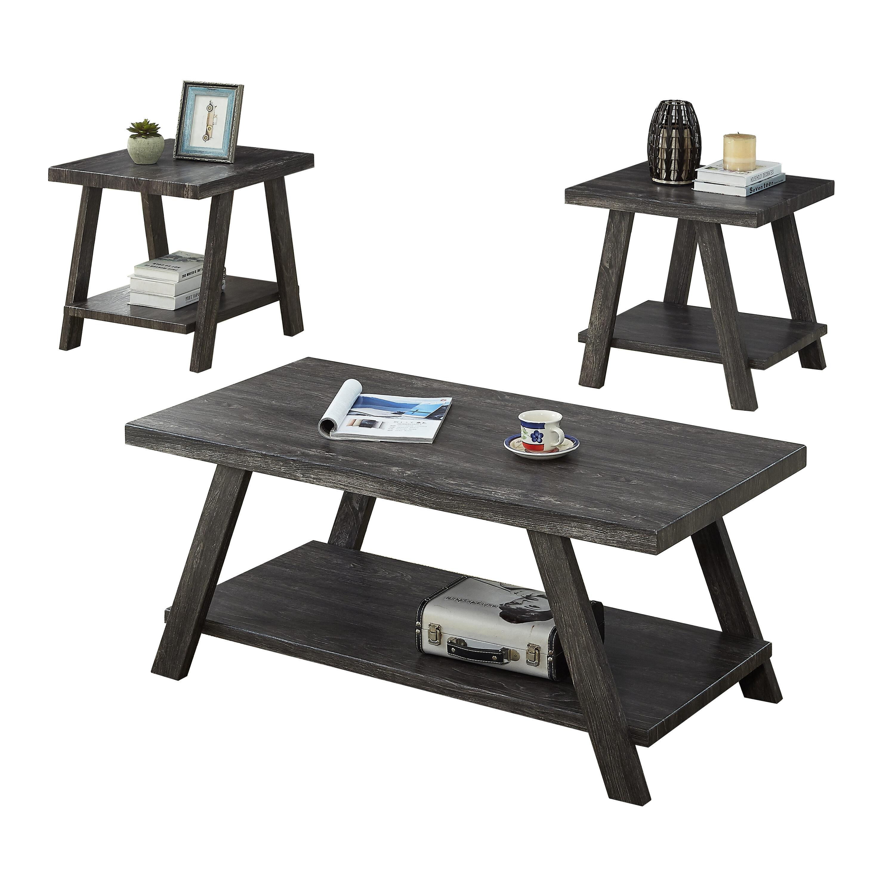 Roundhill Furniture Athens Contemporary Replicated Wood Shelf Coffee Set Table in Charcoal Finish