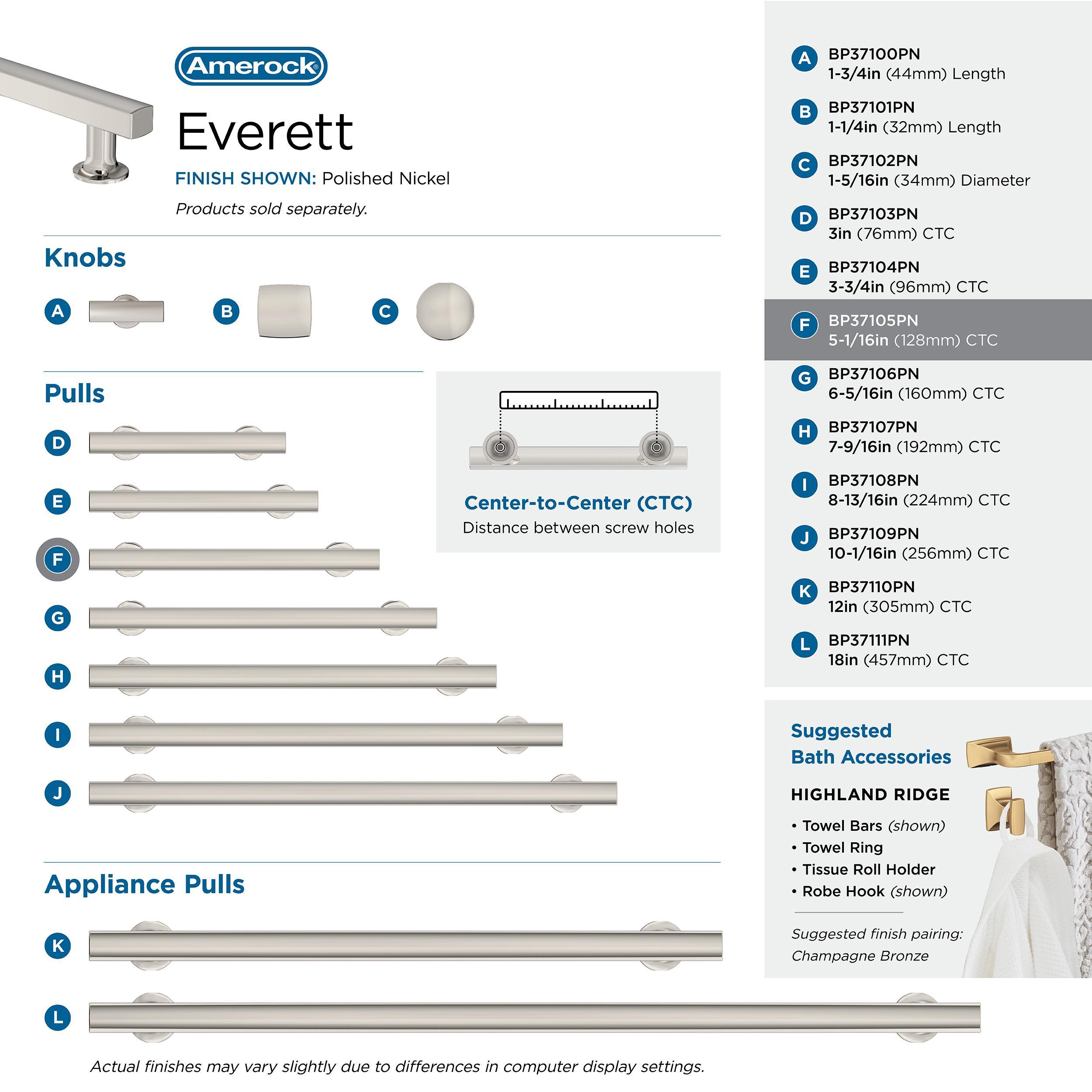 Amerock Everett 5-1/16 inch (128mm) Center-to-Center Polished Nickel Cabinet Pull