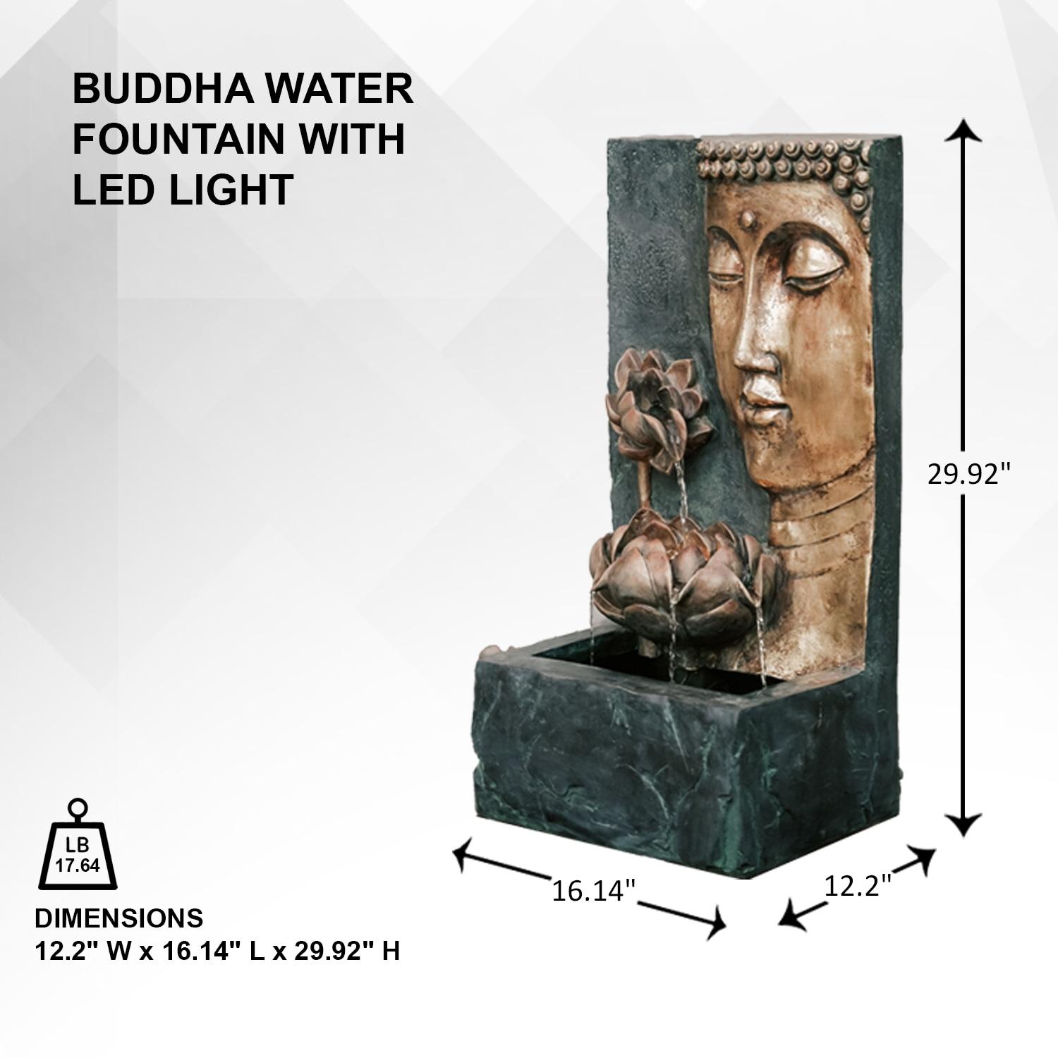 XBrand 30" H Zen Buddha Face Water Fountain w/ LED light & Pump, Indoor/Outdoor Freestanding, Relaxing Zen Décor, Bronze and Natural Grey Polyresin Fountain for Home Patio Garden Backyard