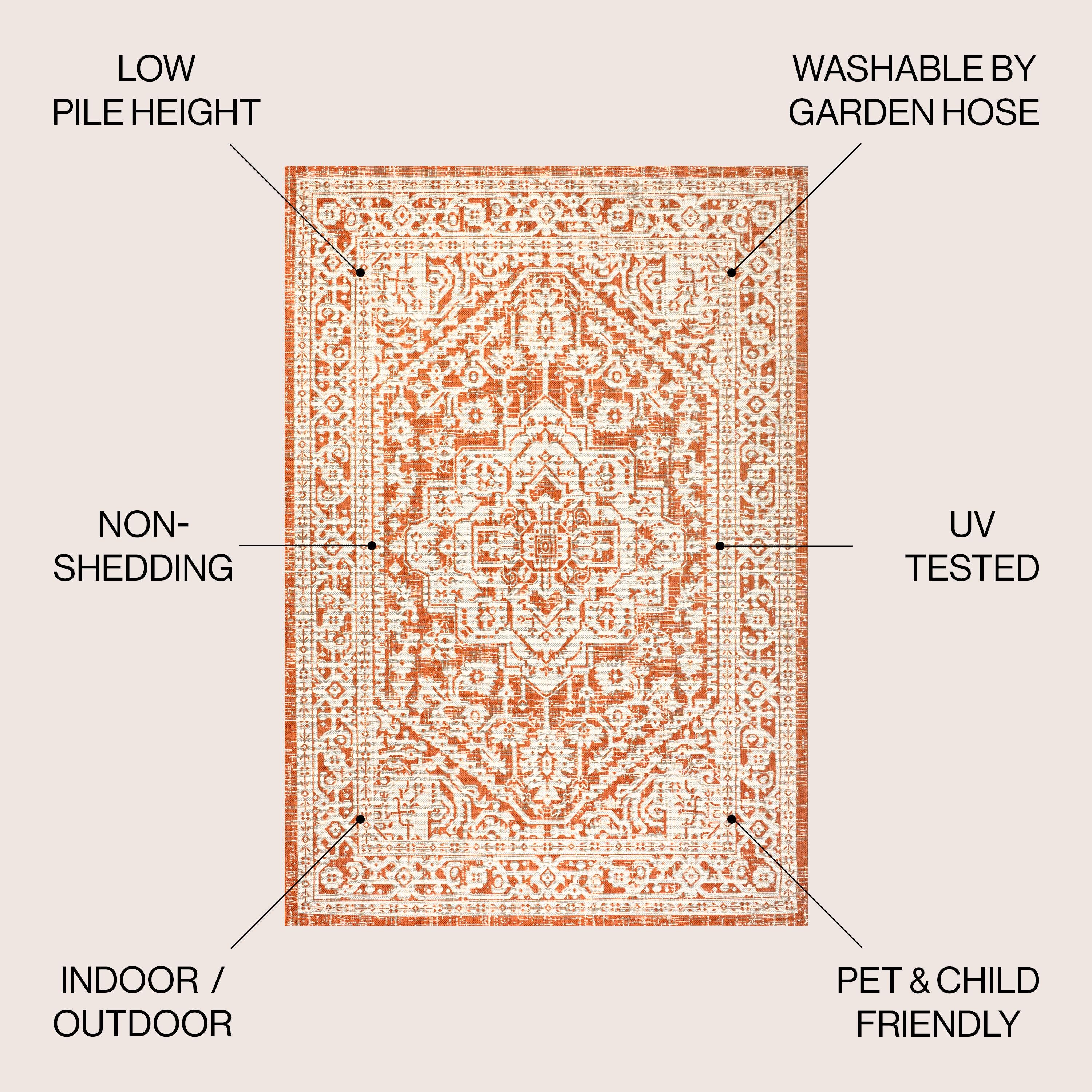 9' x 12' Sinjuri Medallion Textured Weave Indoor/Outdoor Area Rug, Orange/Cream - JONATHAN Y