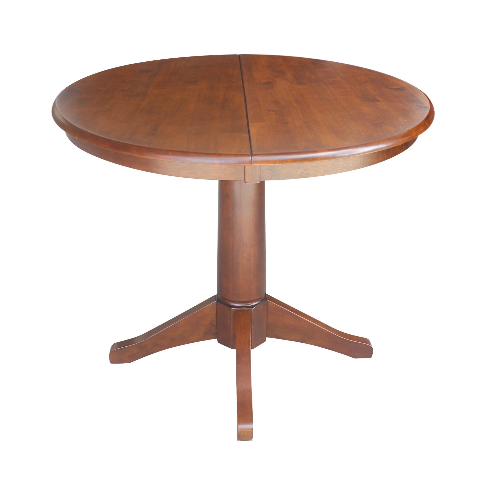 36" Magnolia Round Top Dining Table with 12" Leaf Espresso - International Concepts: Solid Parawood, Expandable, Pedestal Base
