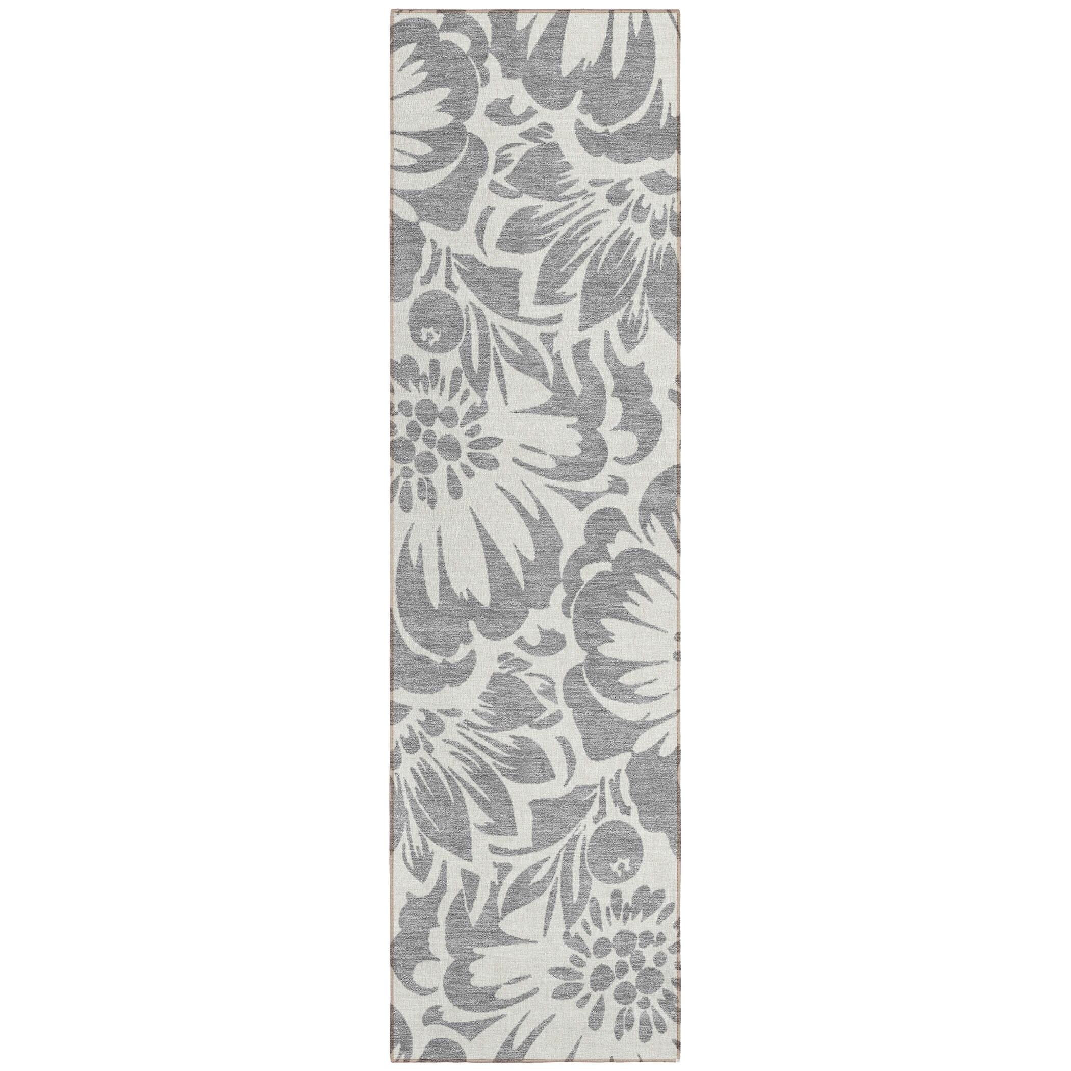 Addison Rugs Machine Washable Indoor/ Outdoor Whimsy Floral Chantille Rug Gray - 2'3" x 7'6"