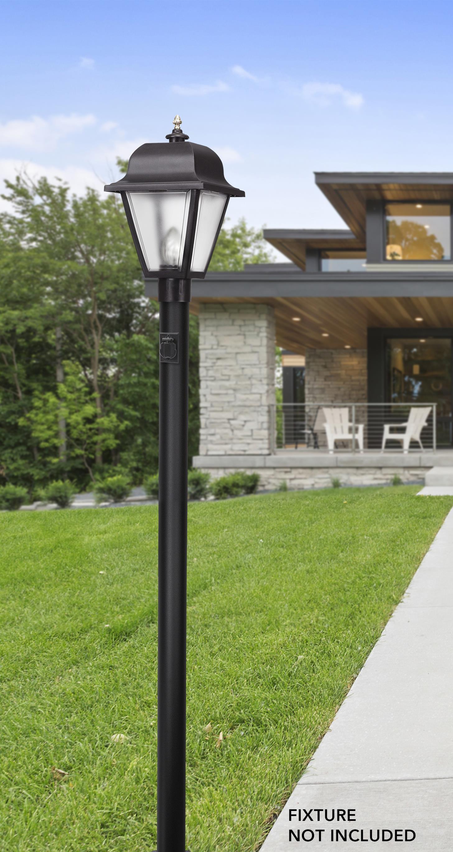 Solus 8 ft. Black Aluminum Outdoor Lamp Post with Outlet