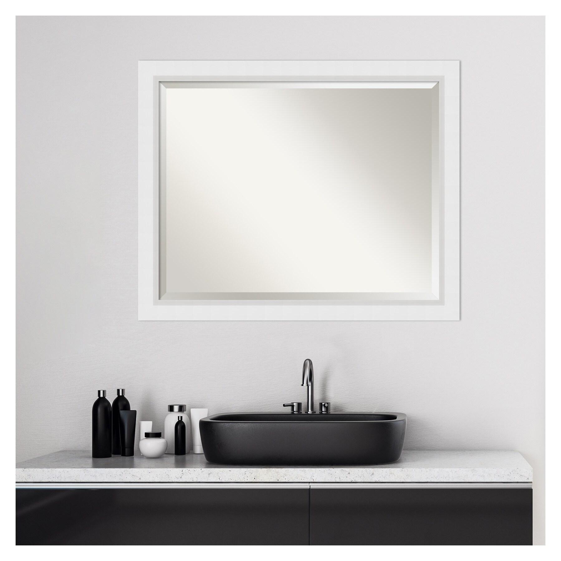 32" x 26" Blanco Wood Framed Bathroom Vanity Wall Mirror White - Amanti Art: Satin Finish, No Assembly Required