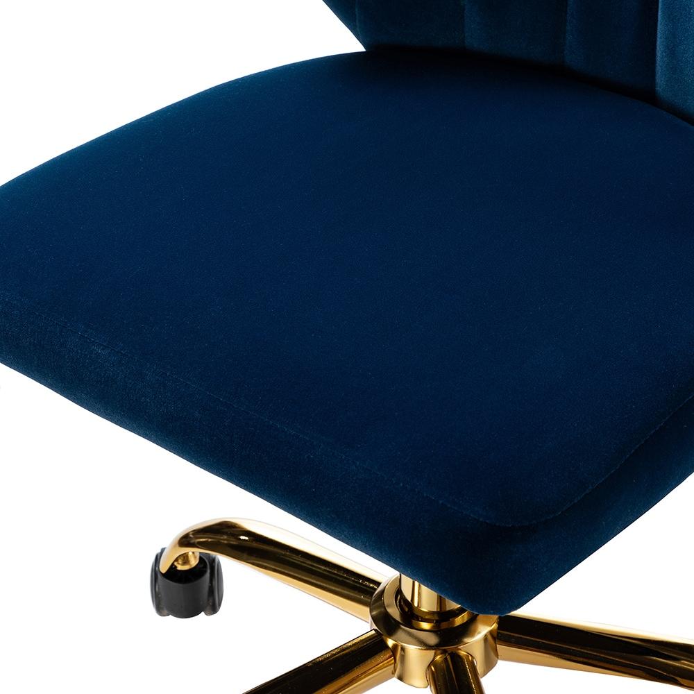 Navy Velvet Swivel Office Chair with Gold Legs, Adjustable Height Rolling Desk Chair for Vanity