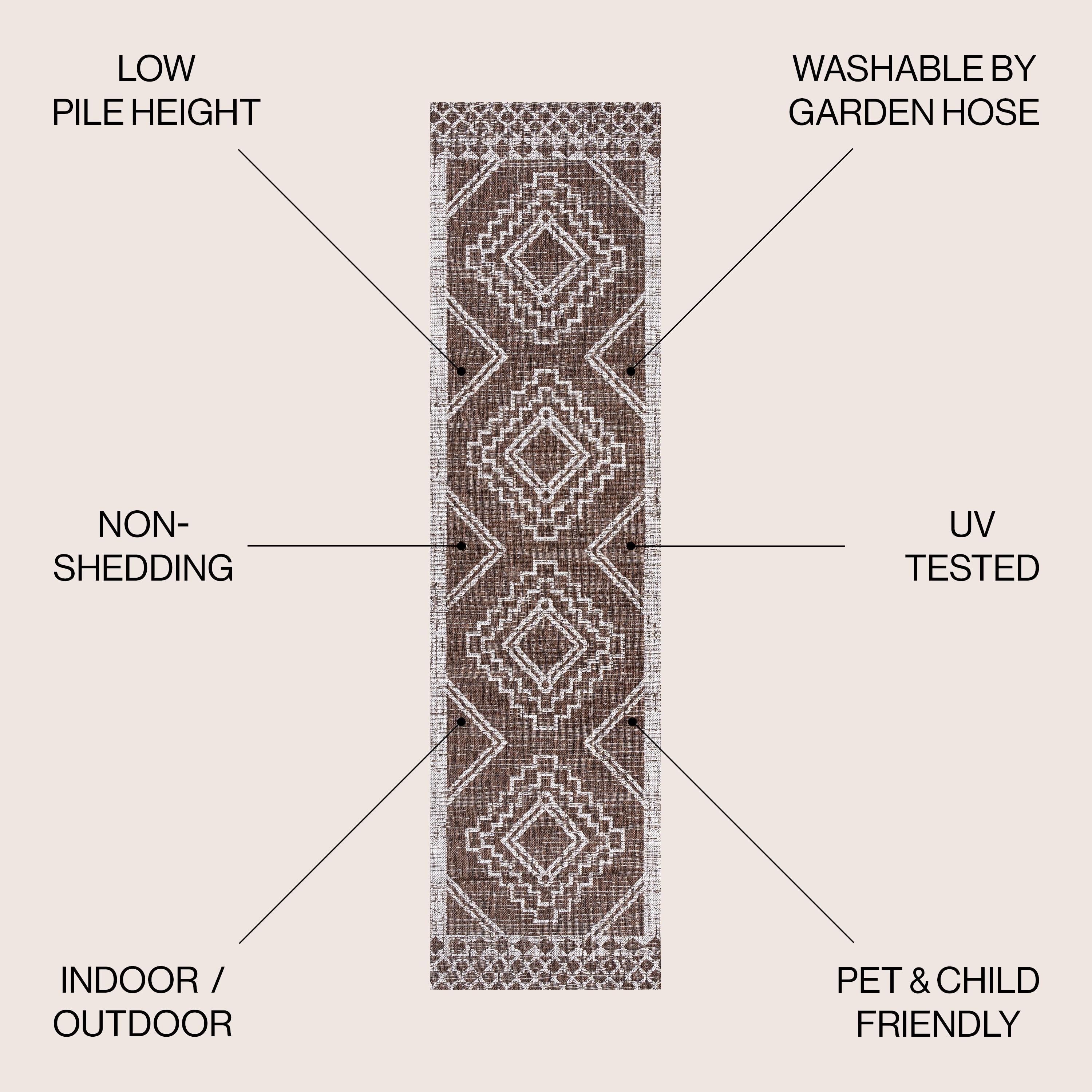 2'x10' Marokko Diamond Medallion Indoor/Outdoor Runner Rug, Brown/Beige - JONATHAN Y