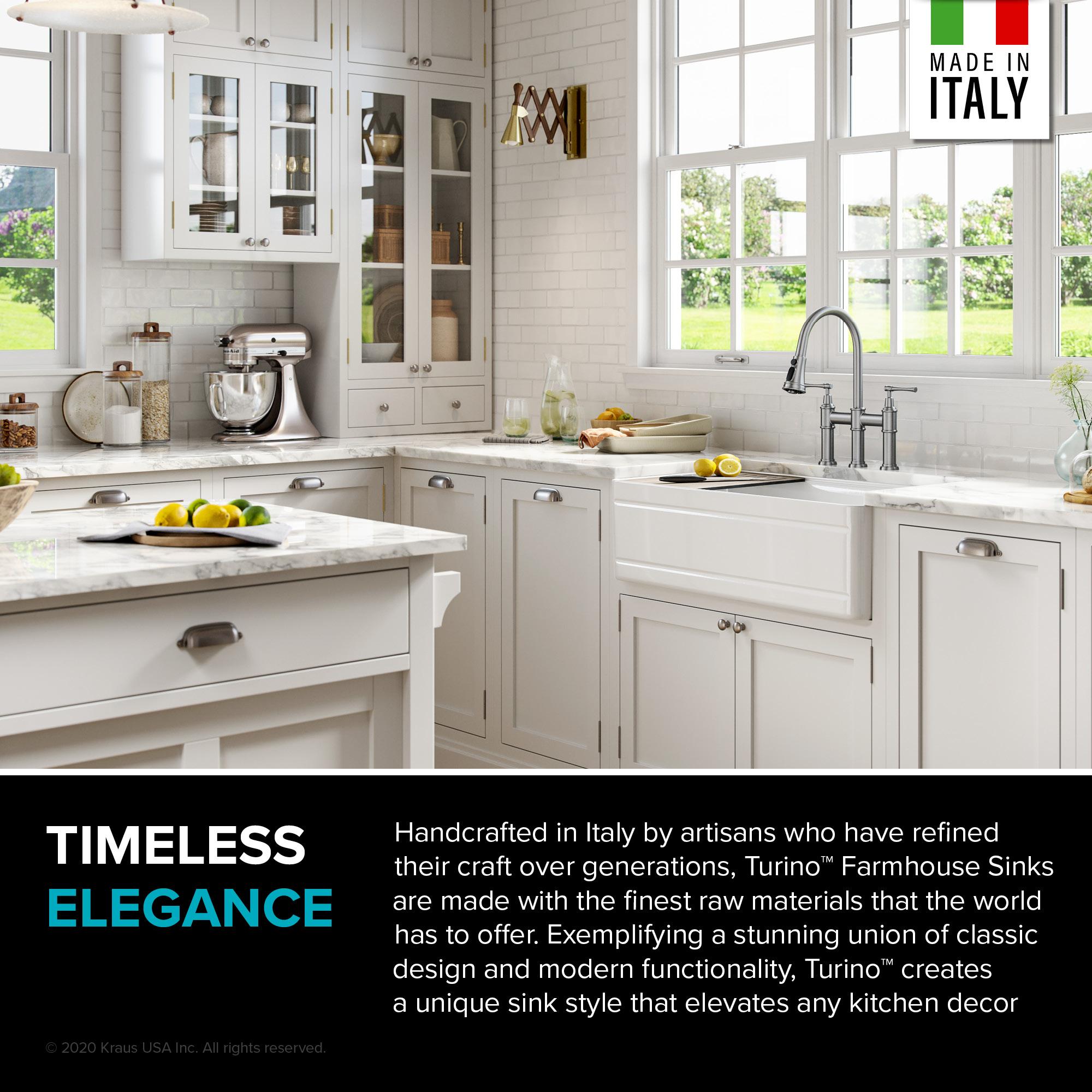 KRAUS Turino™ Workstation 33" L Farmhouse Reversible Apron Front Fireclay Single Bowl Kitchen Sink