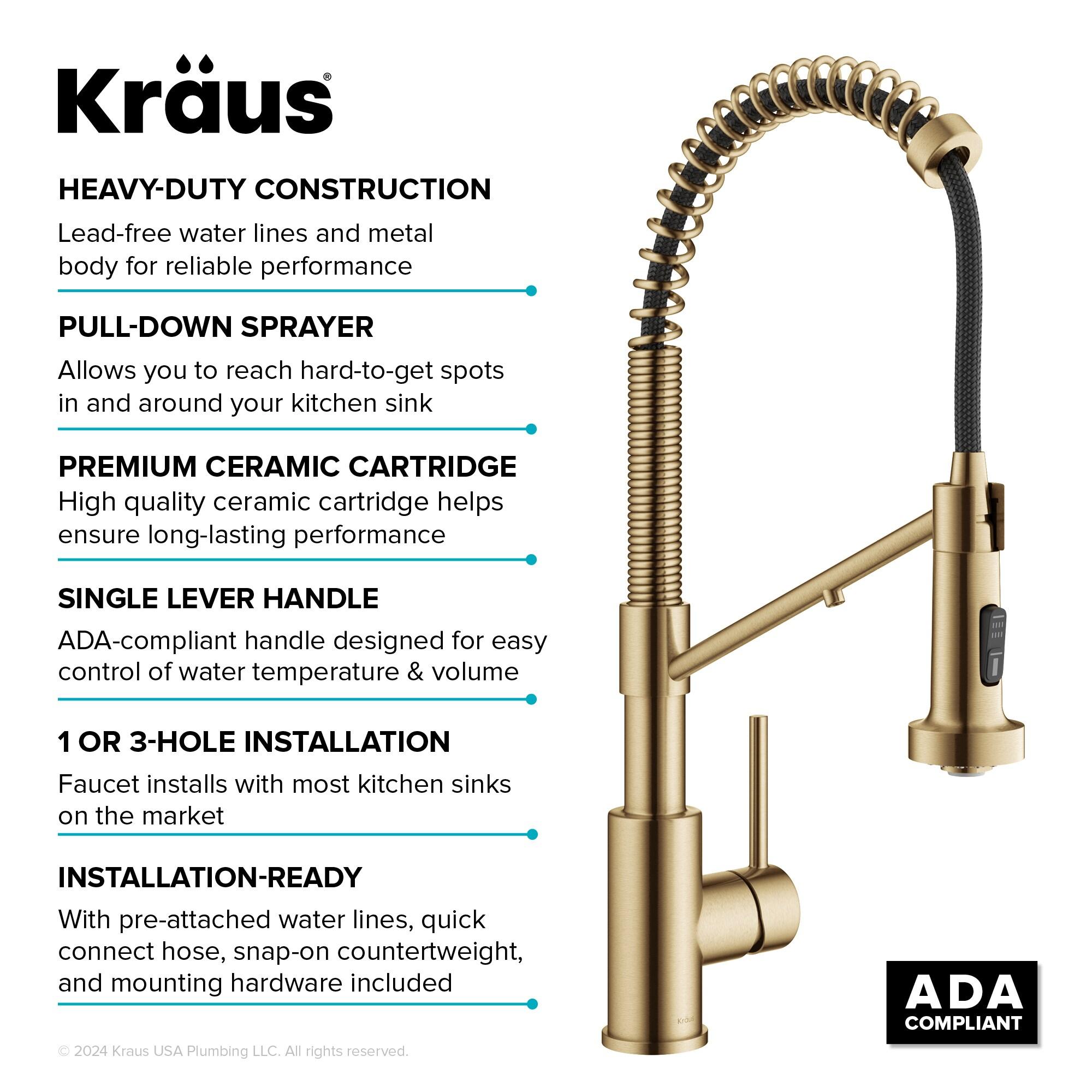 KRAUS Bolden 2-in-1 Commercial Style Pull-Down Single Handle Water Filter Kitchen Faucet for Reverse Osmosis or Water Filtration System