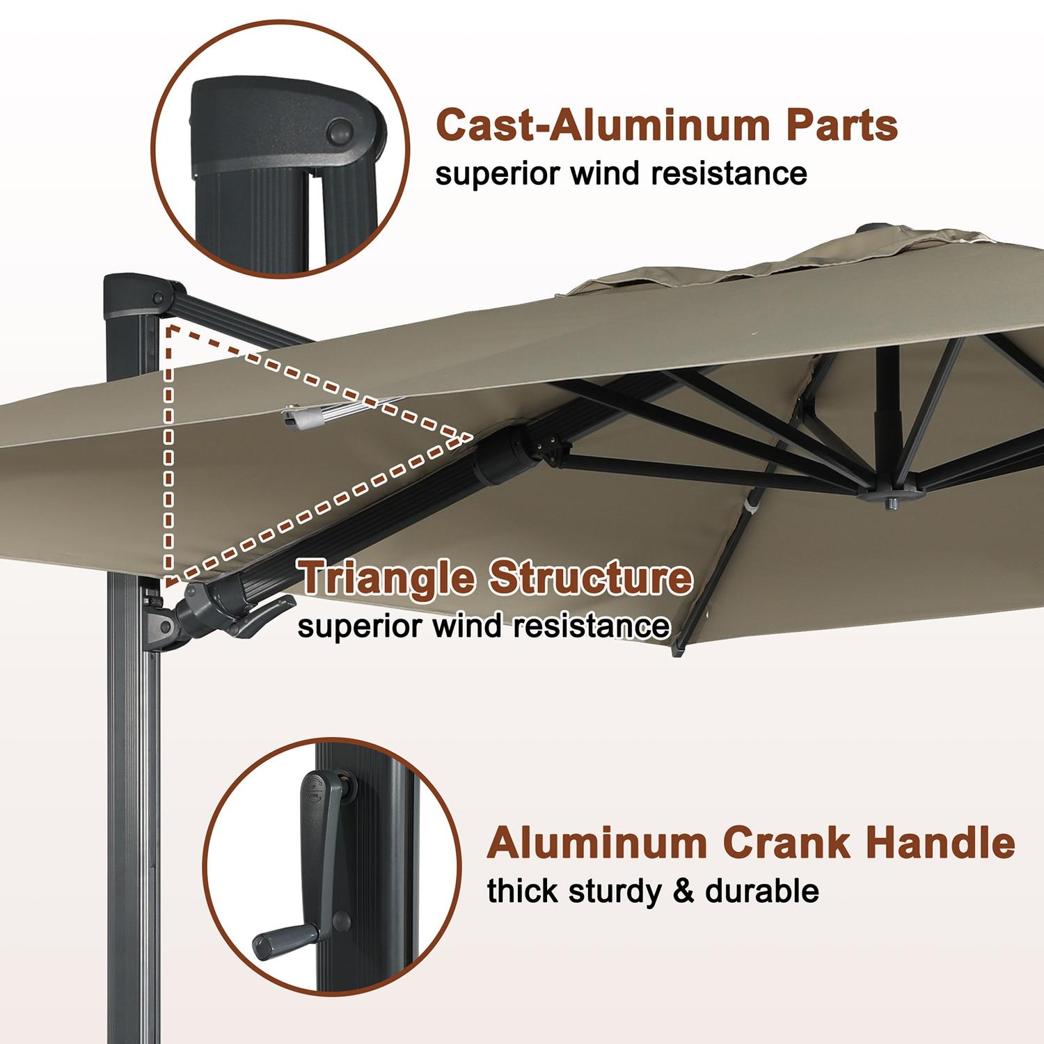 Mondawe 10x13 FT Cantilever Umbrella Large Offset Umbrella with 360°Rotation and LED Light Panel Cantilever Patio Umbrella for Backyard, Pool & Garden, Tan