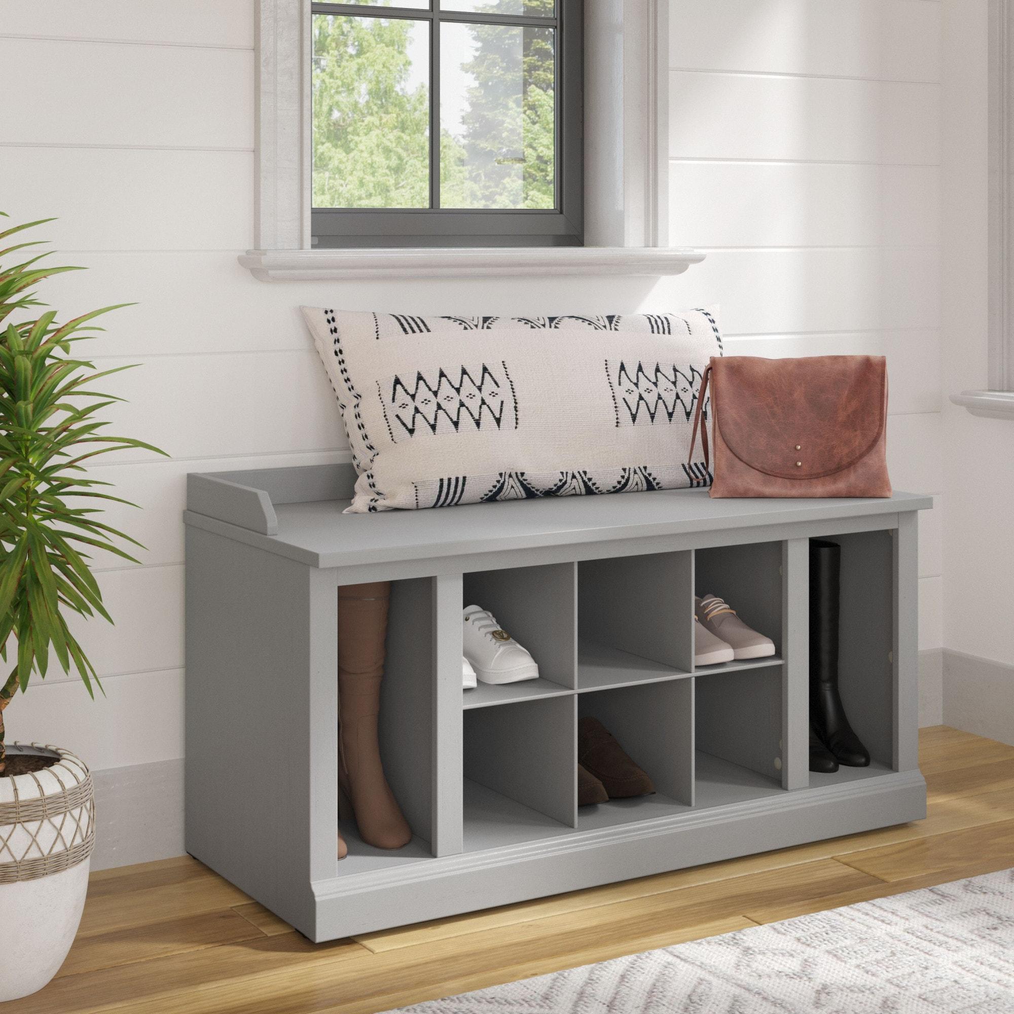 Woodland 40W Shoe Storage Bench with Shelves in Cape Cod Gray - Engineered Wood