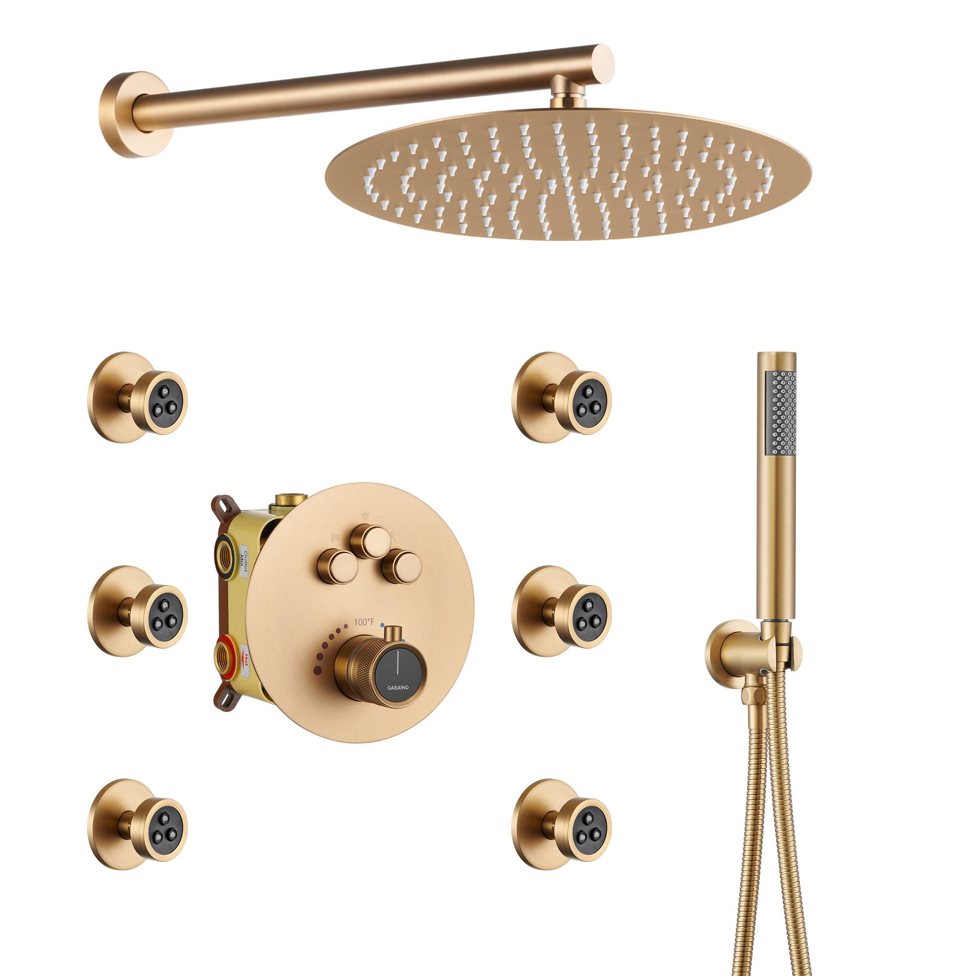 Thermostatic Rainfall Shower System with Rough in-Valve and Shower Body Spray