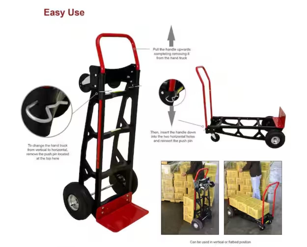 Milwaukee Hand Trucks Nylon Convertible Truck with 10? Pneumatic Tires