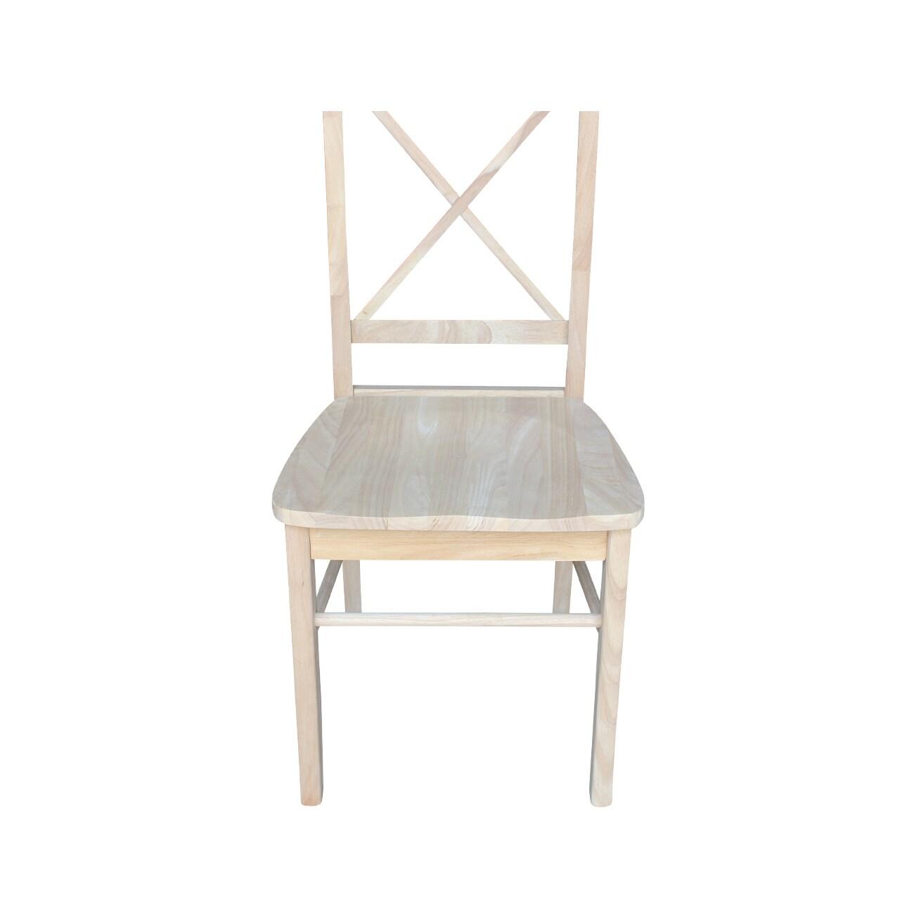 Set of 2 X Back Chairs with Solid Wood Seat Unfinished - International Concepts: Parawood, Kitchen Furniture