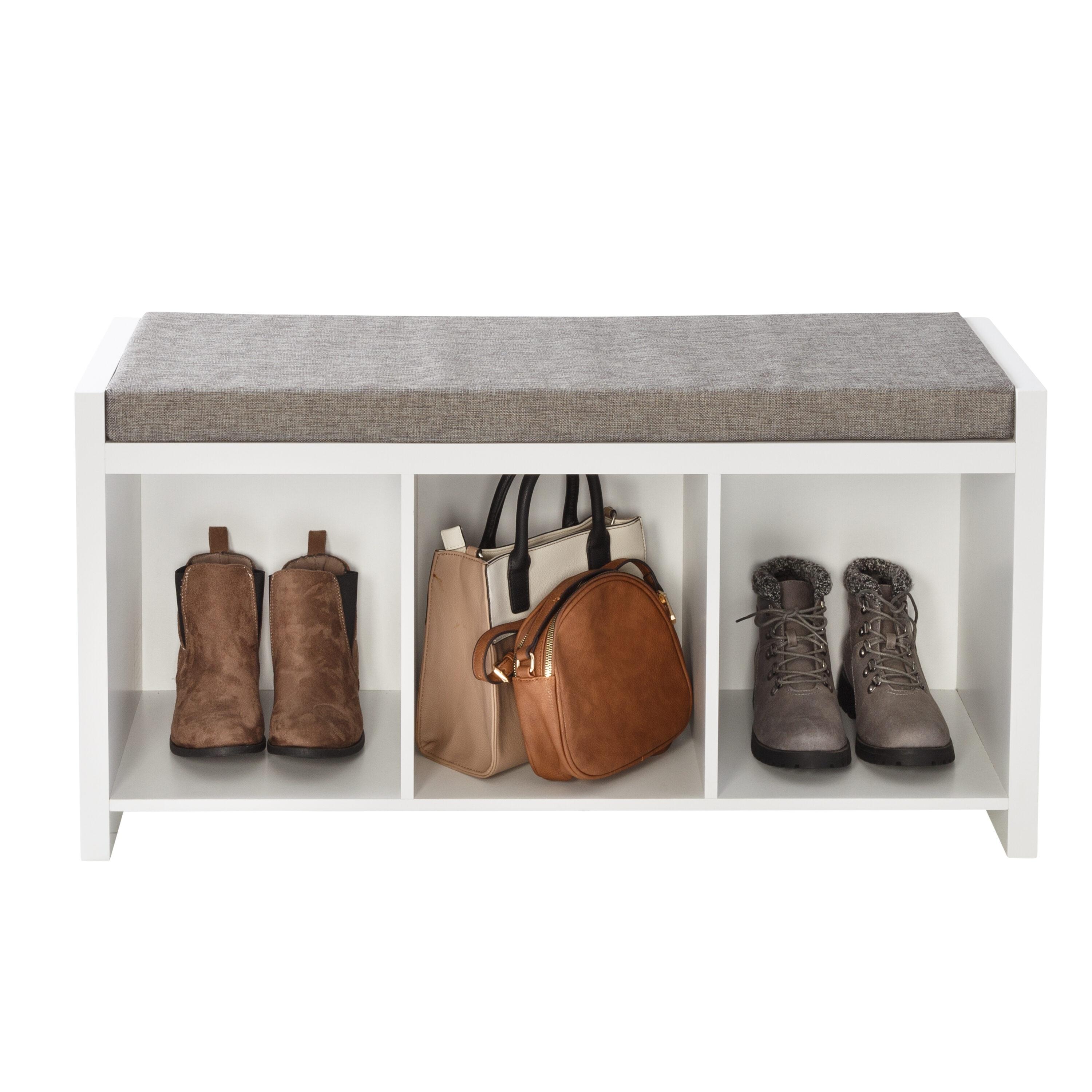 Honey-Can-Do Particle Board 37" W x 18.3" H 3-Cubby Shoe Storage Bench, White/Gray