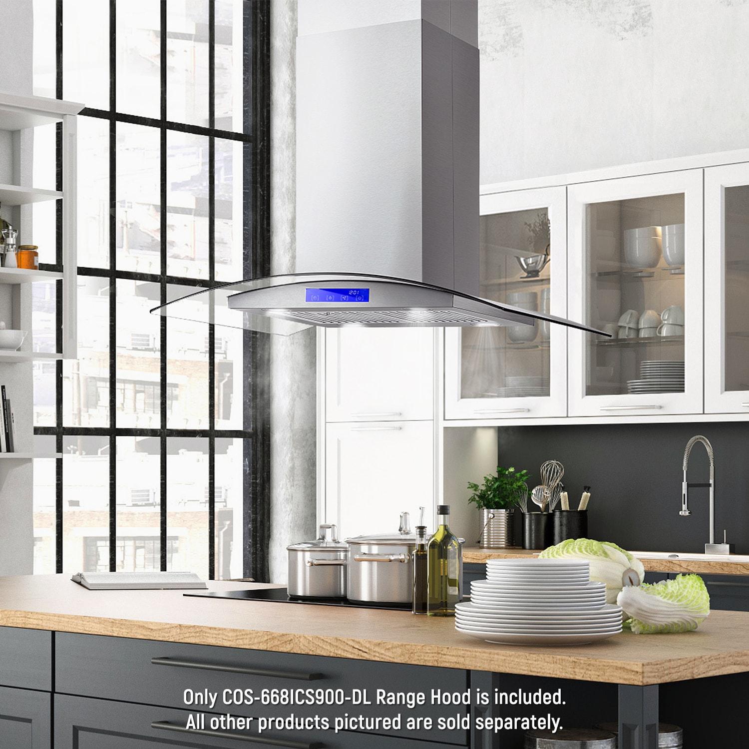 Cosmo COS-668ICS900 36 Inch Island Range Hood w/ Touch Controls, Stainless Steel