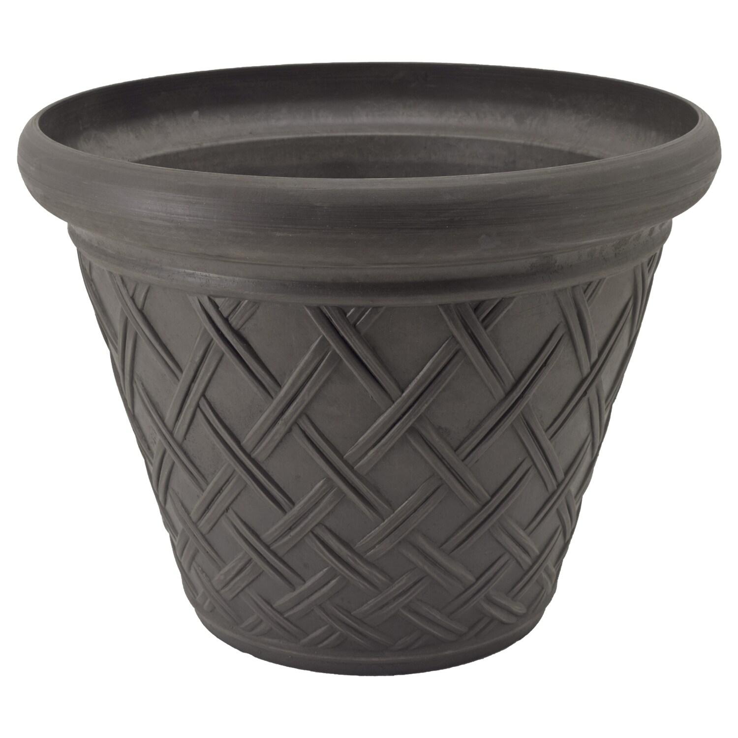 18-inch Dark Charcoal Recycled Plastic Basket Weave Planter