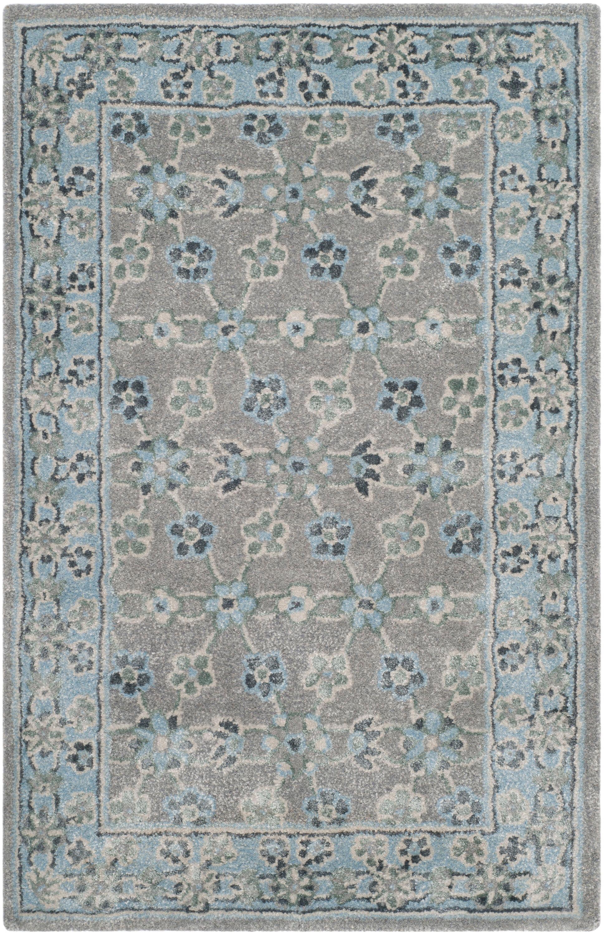 SAFAVIEH Bella Ridley Traditional Floral Wool Area Rug, Silver/Light Blue, 2'6" x 4'