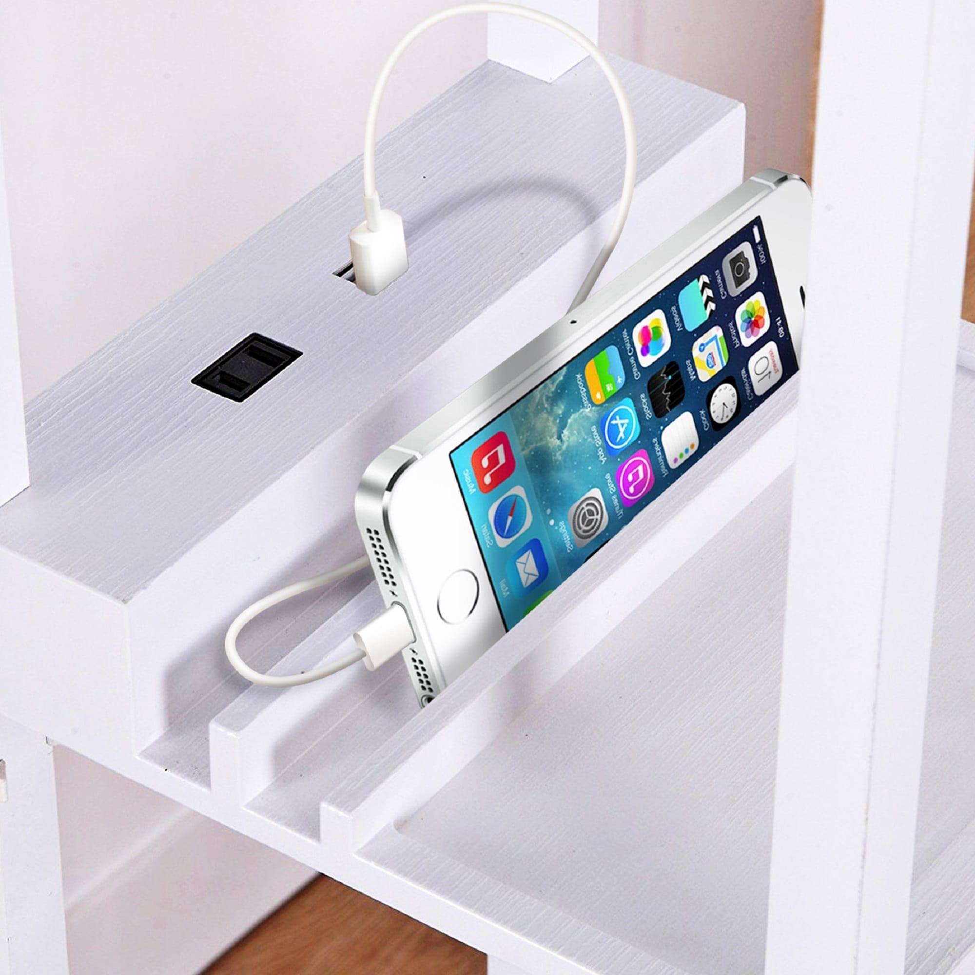 Brightech Maxwell 63 in. 3-Shelf USB-Charging LED Floor Lamp with Fabric Square Shade