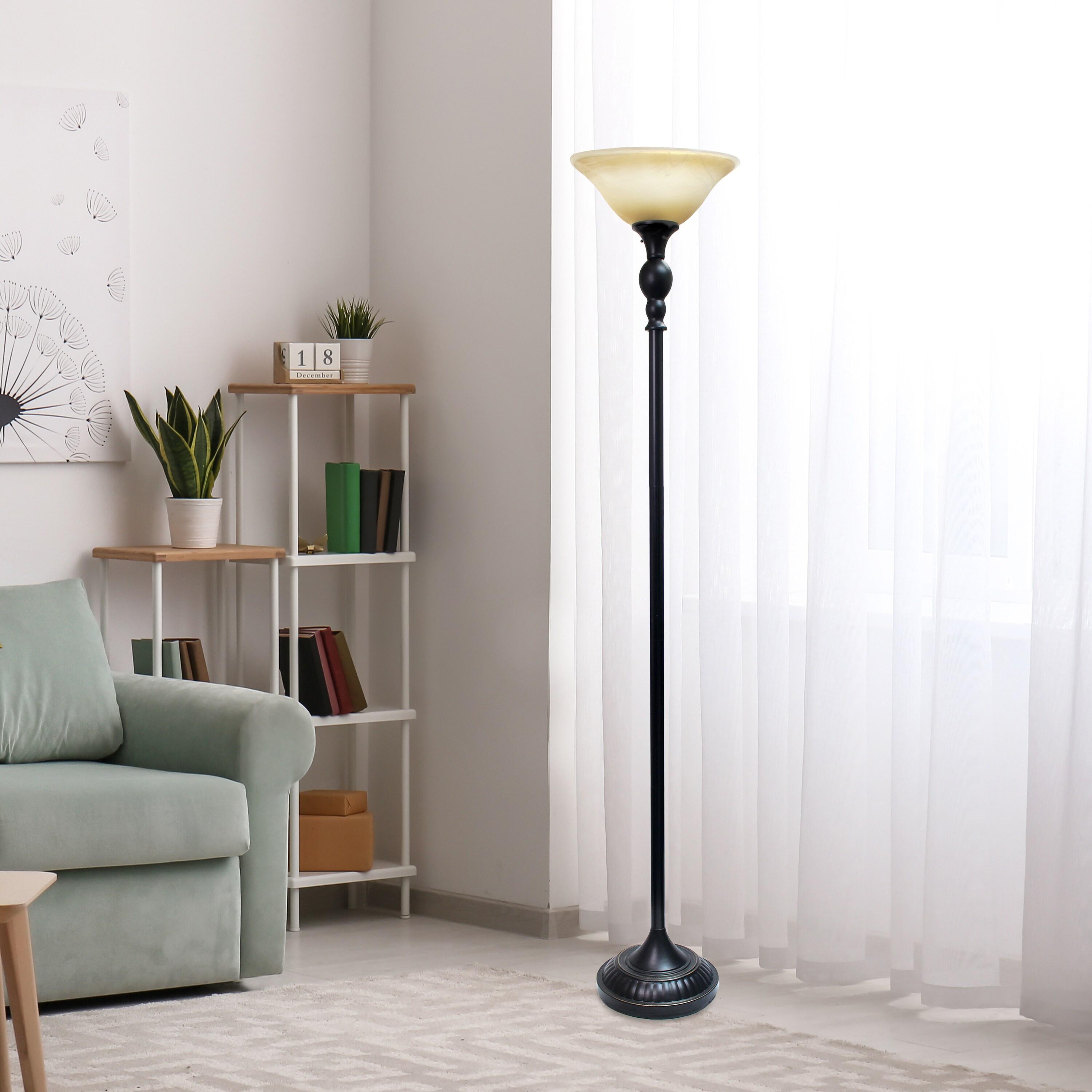 1-Light Classic Torchiere Floor Lamp with Marbleized Glass Shade Rust Bronze - Lalia Home: Metal Base, Adjustable Reading Light