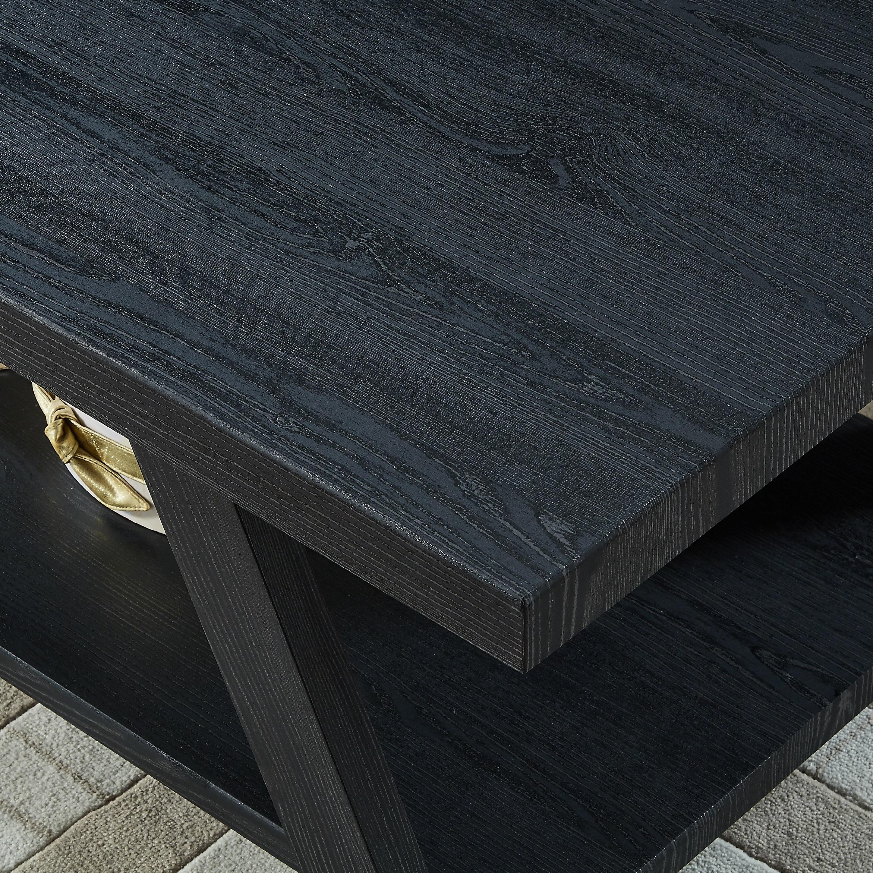 Roundhill Furniture Athens Contemporary Replicated Wood Shelf Coffee Set Table in Black Finish