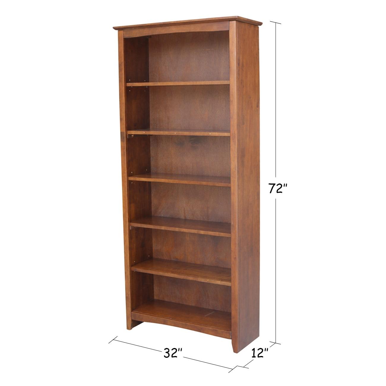 72" Shaker Bookshelf Espresso - International Concepts: Solid Parawood, 6 Fixed Shelves